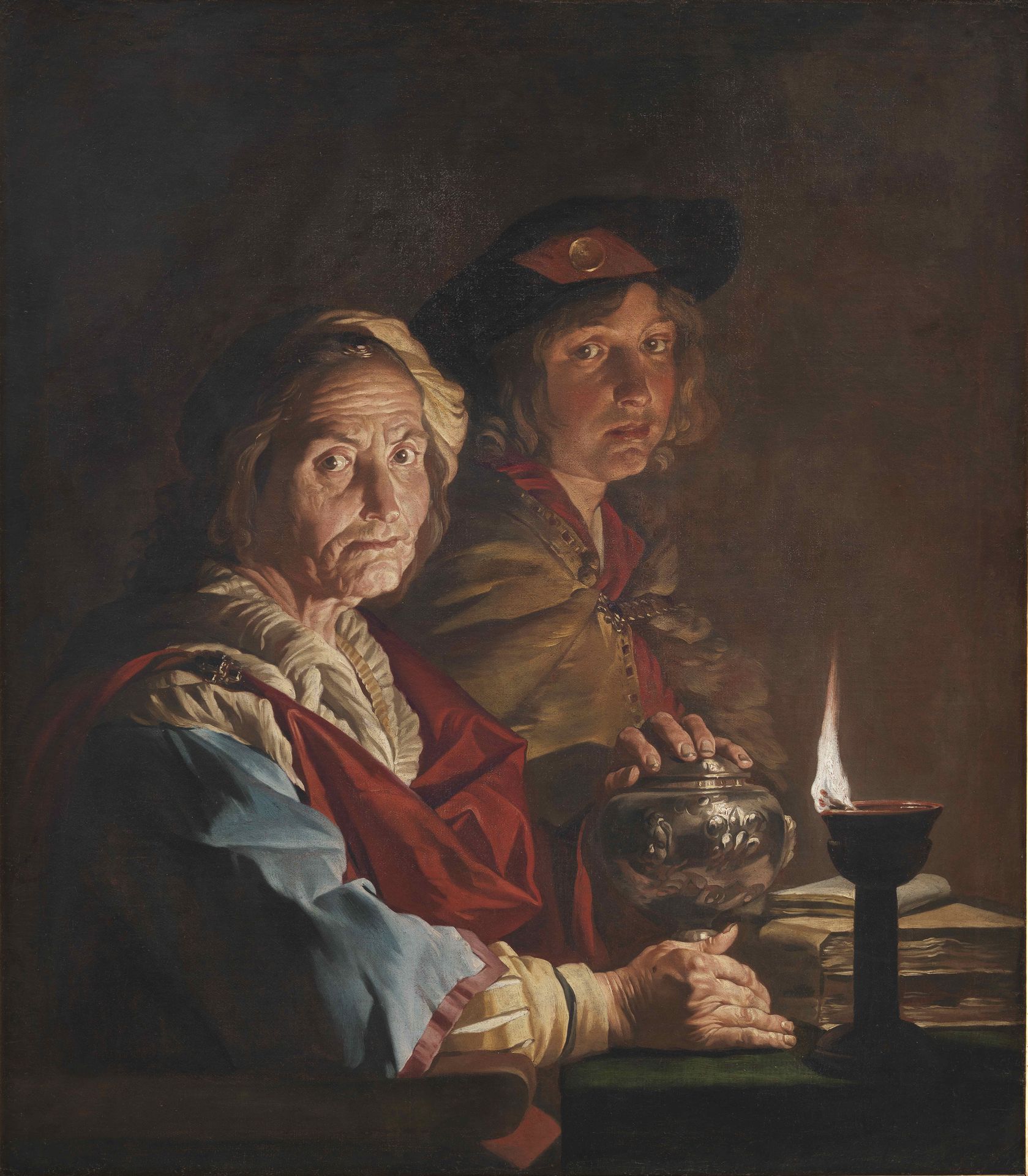 An Old Woman and a Youth by Lamplight by Matthias Stom