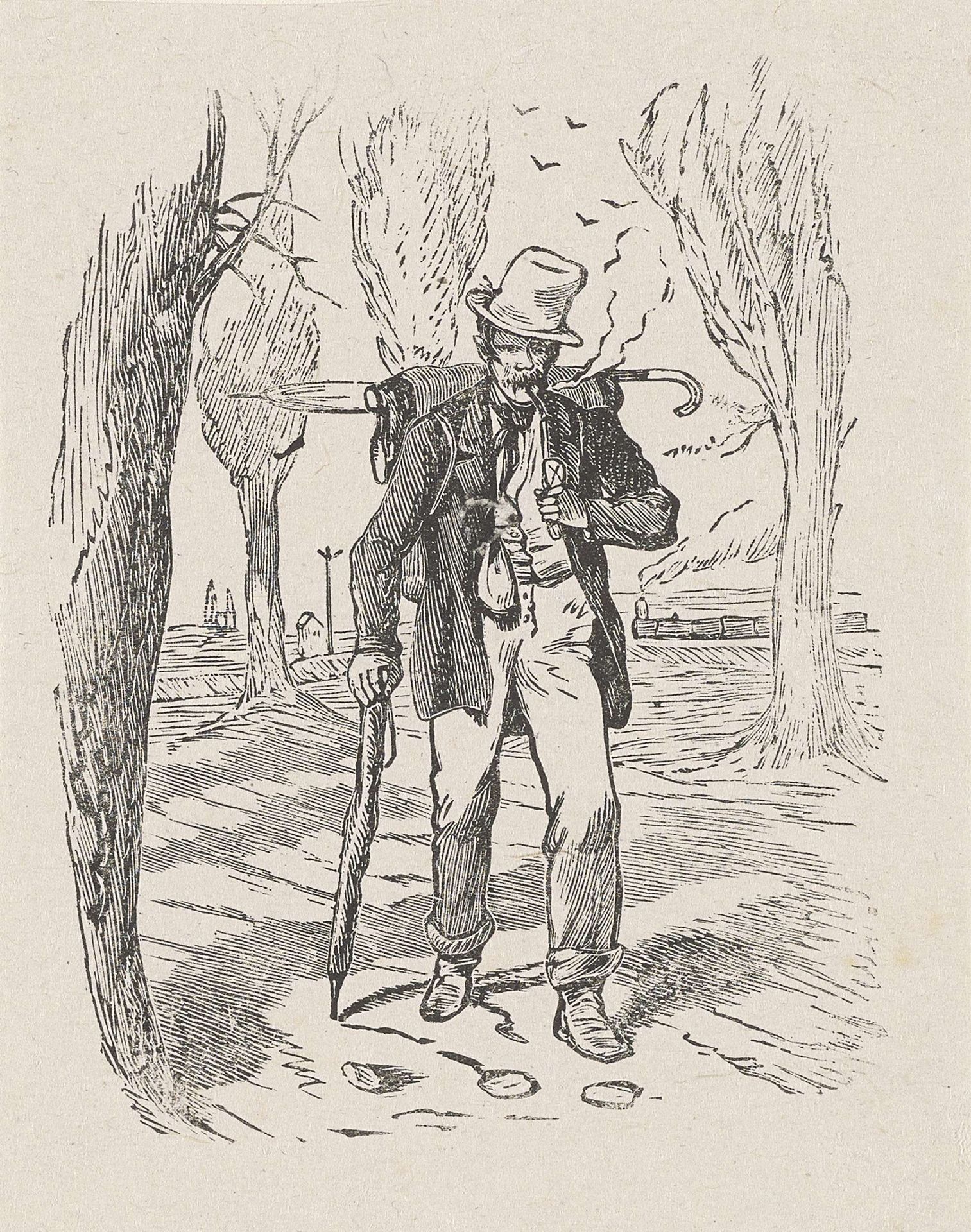 Lopende man met een rugzak by Isaac Weissenbruch