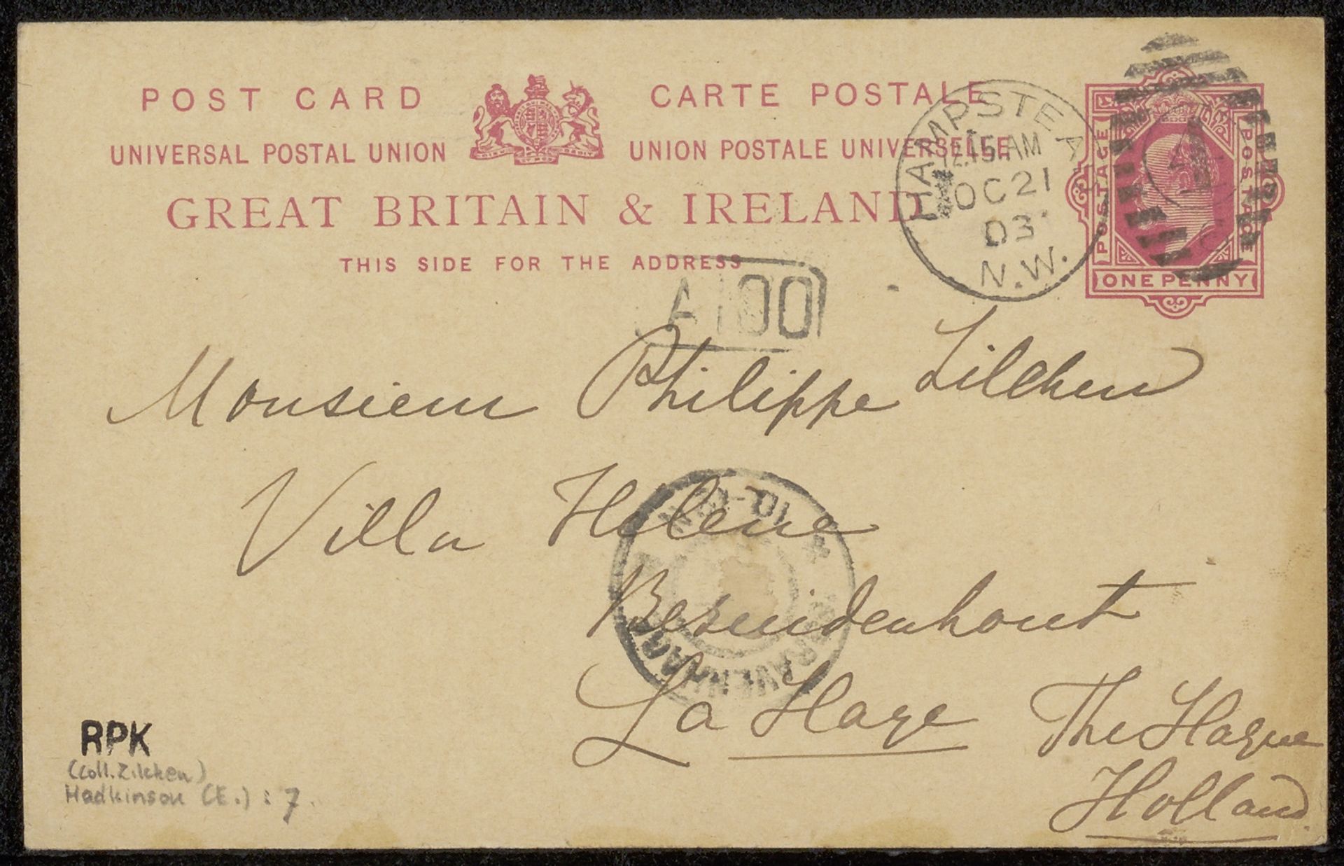 Briefkaart aan Philip Zilcken by Ernestine Hadkinson