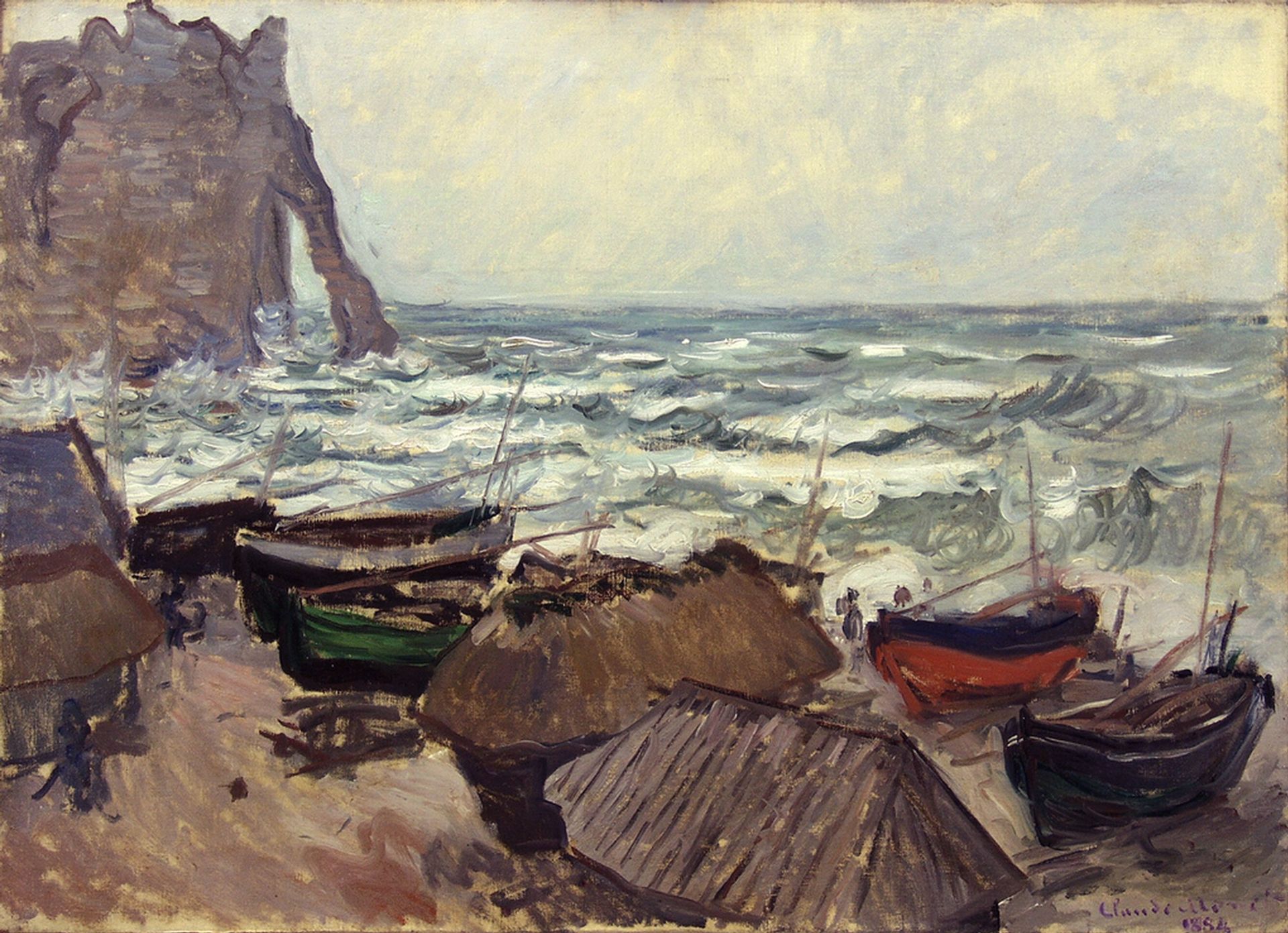 Fishing Boats on the Beach at Etretat by Claude Monet