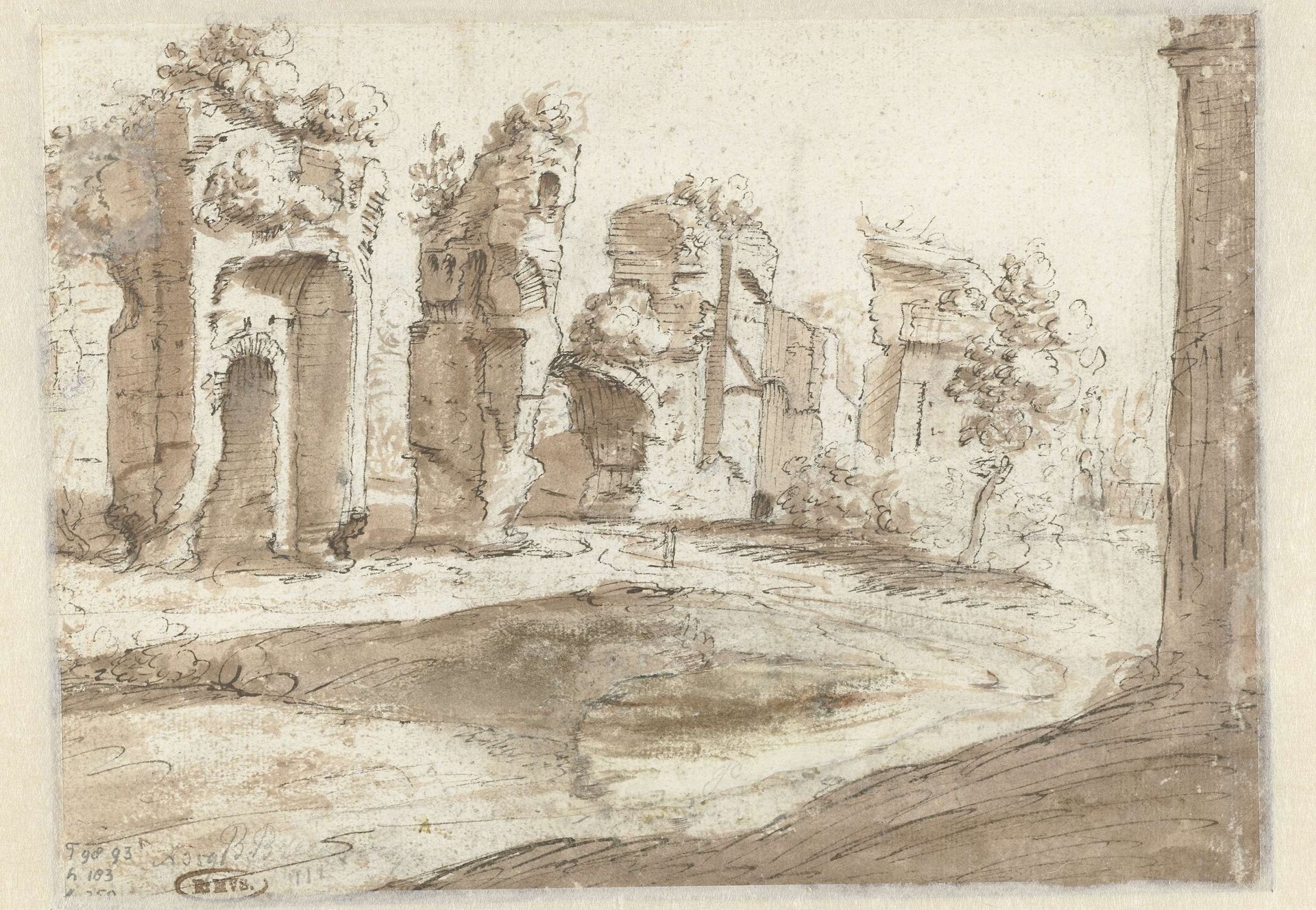 Gezicht op antieke ruïnes by Anonymous