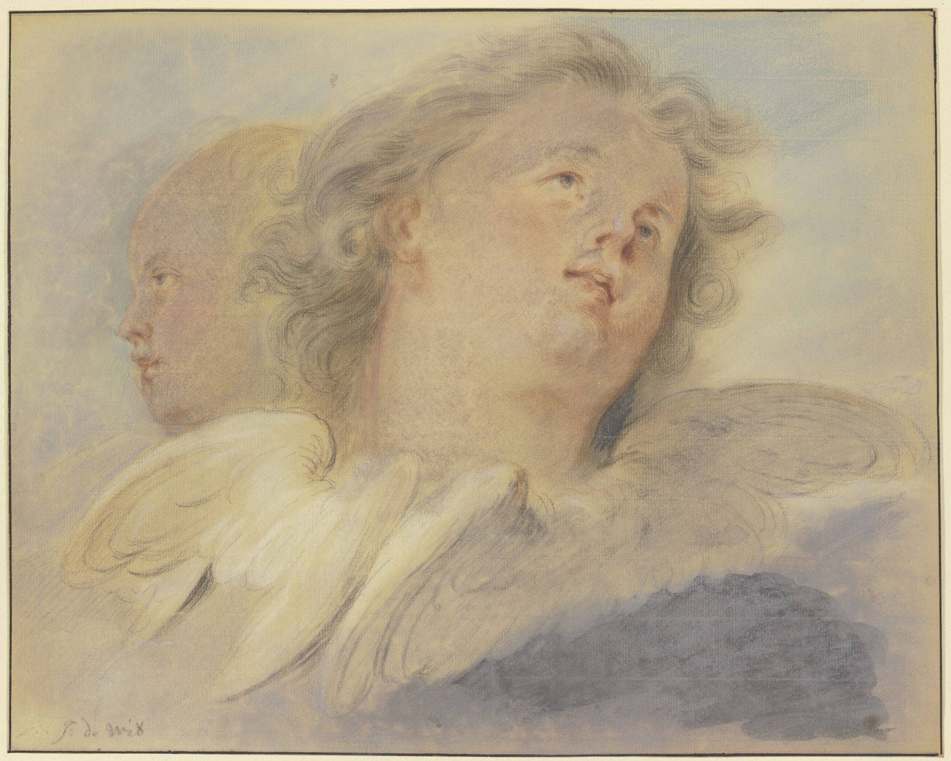 Two angel heads by Jacob de Wit