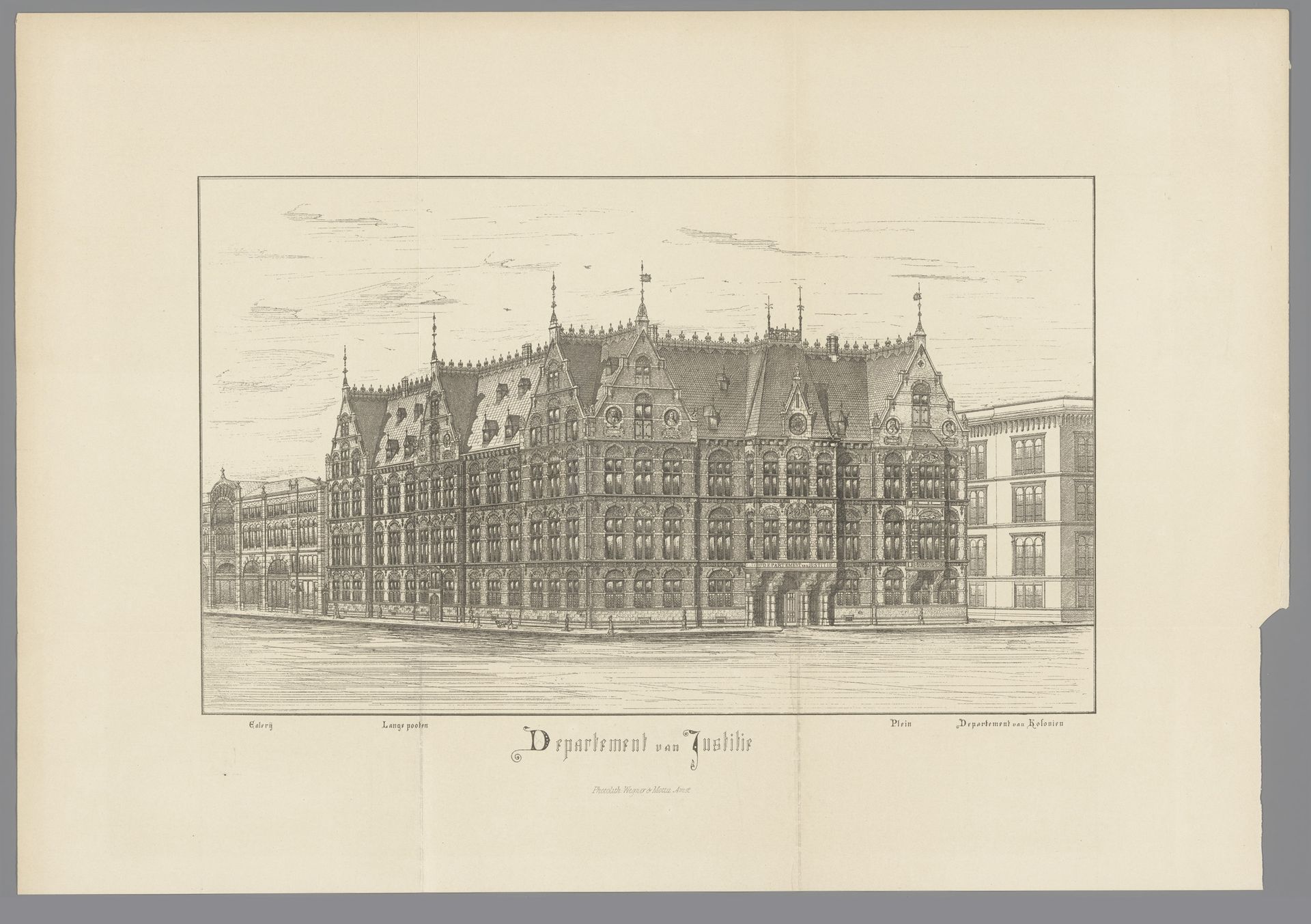 Aanzicht op het Departement van Justitie te Den Haag by Wegner & Mottu