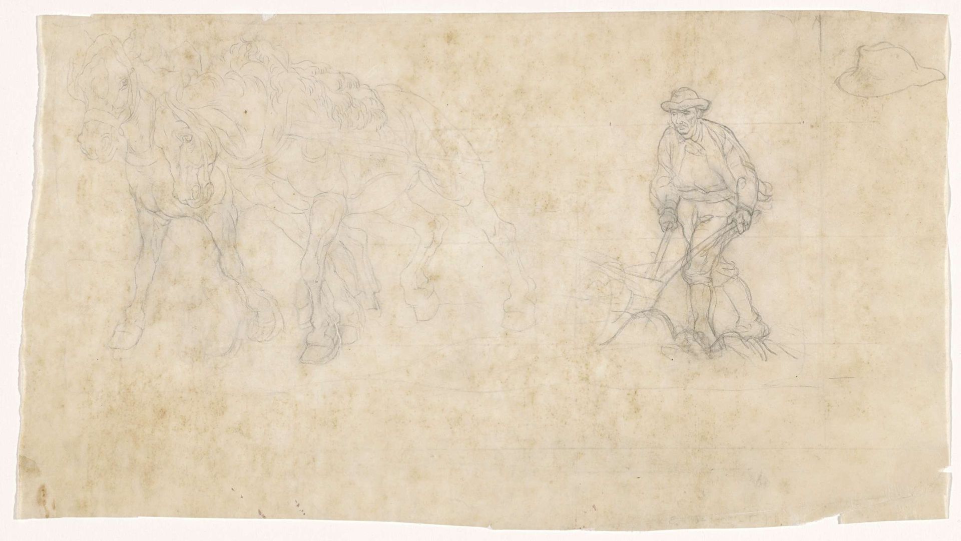 Studieblad met ploeg en man met dubbel span by Pieter Dupont