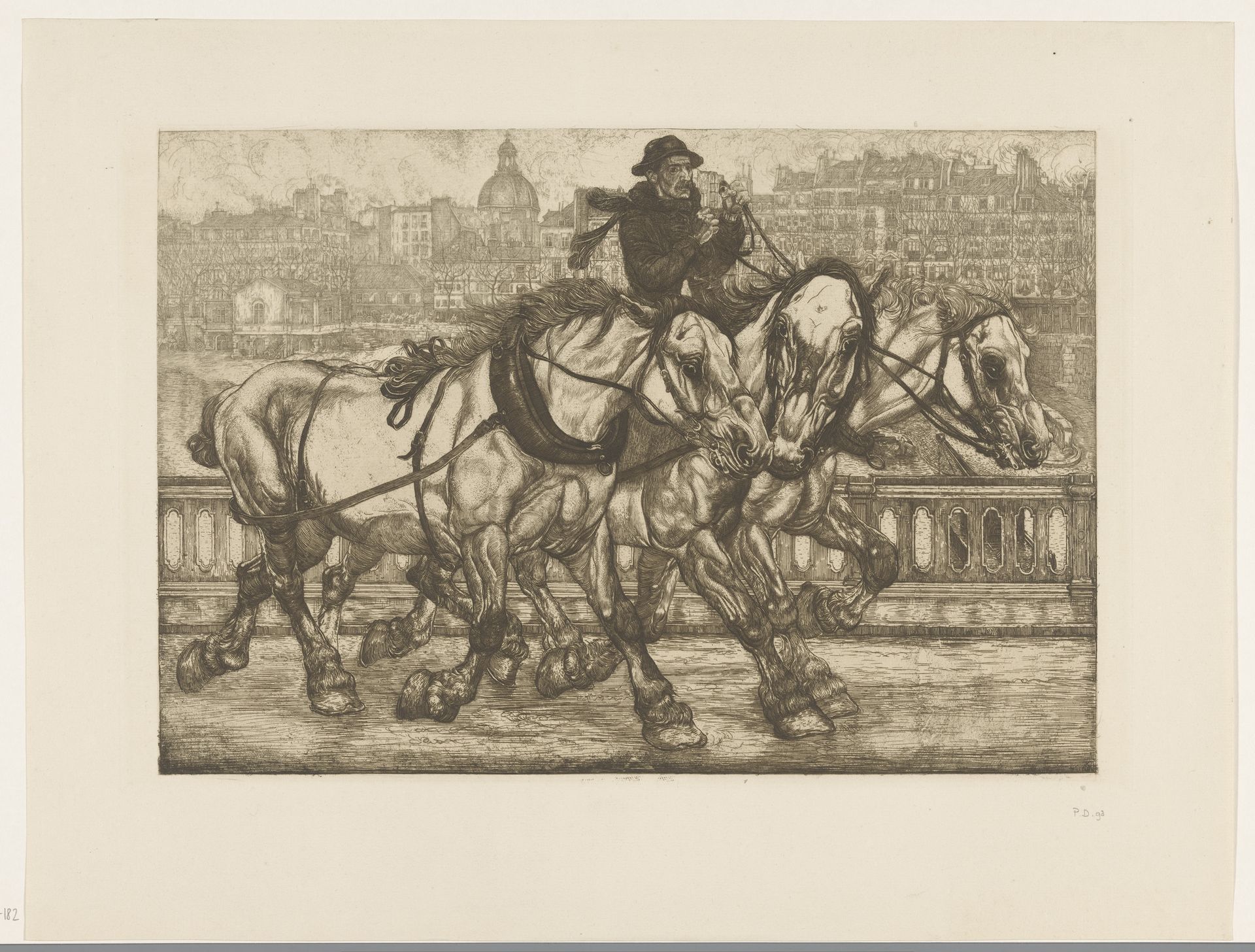 Drie paarden op de Pont de Sully in Parijs by Pieter Dupont