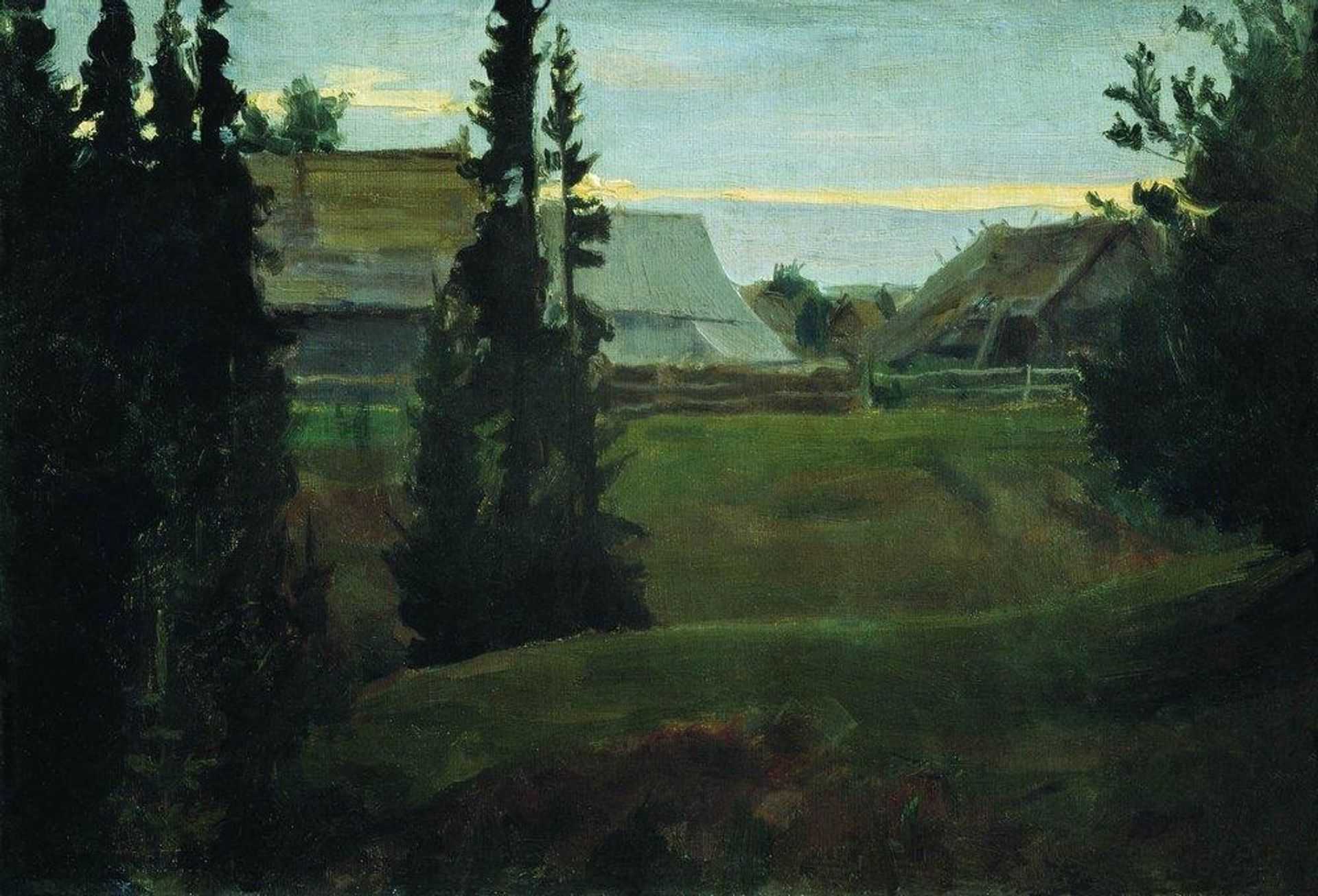 Village Maureeno, Kostroma by Boris Kustodiev