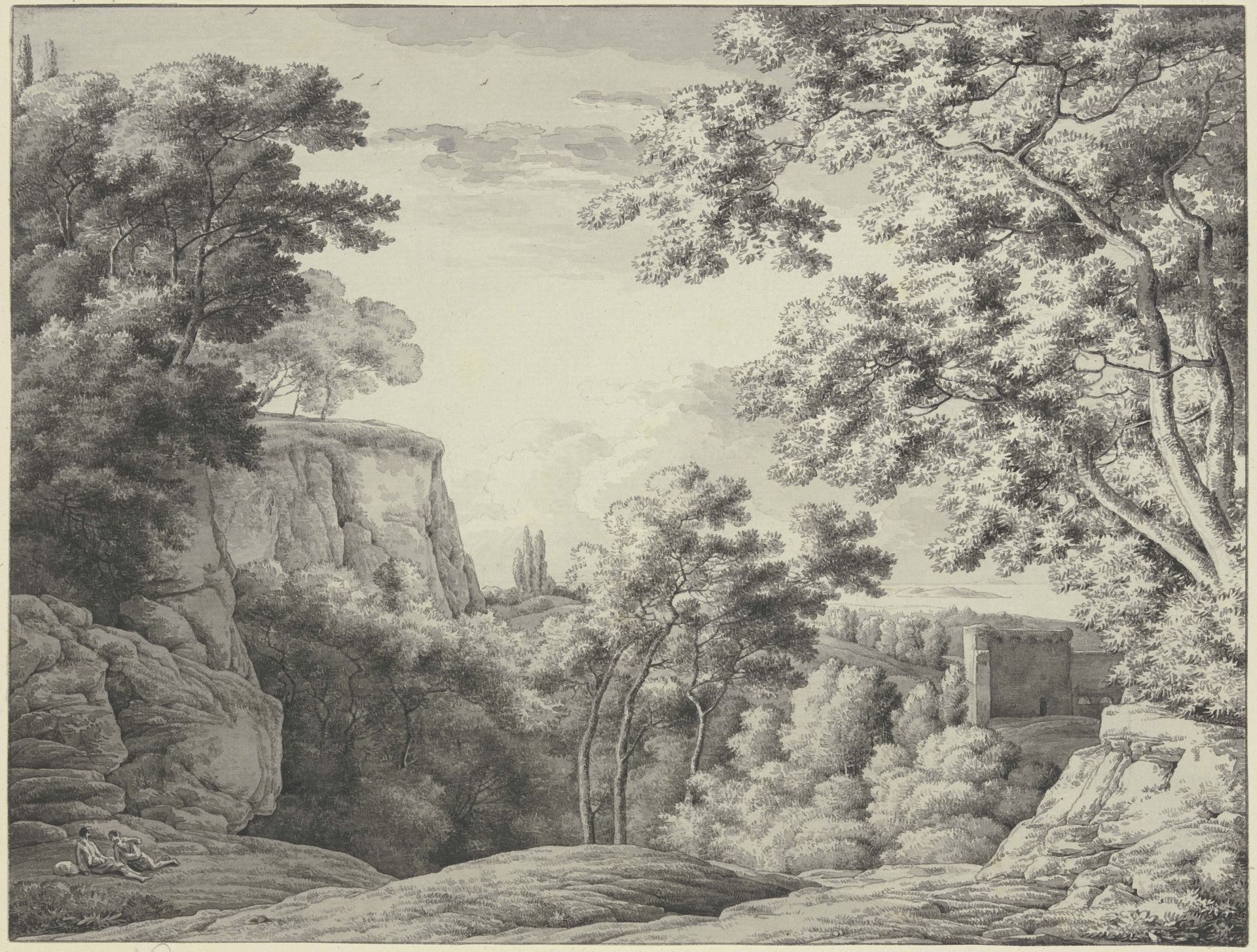 Gebirgslandschaft mit Ruine by Franz Kobell