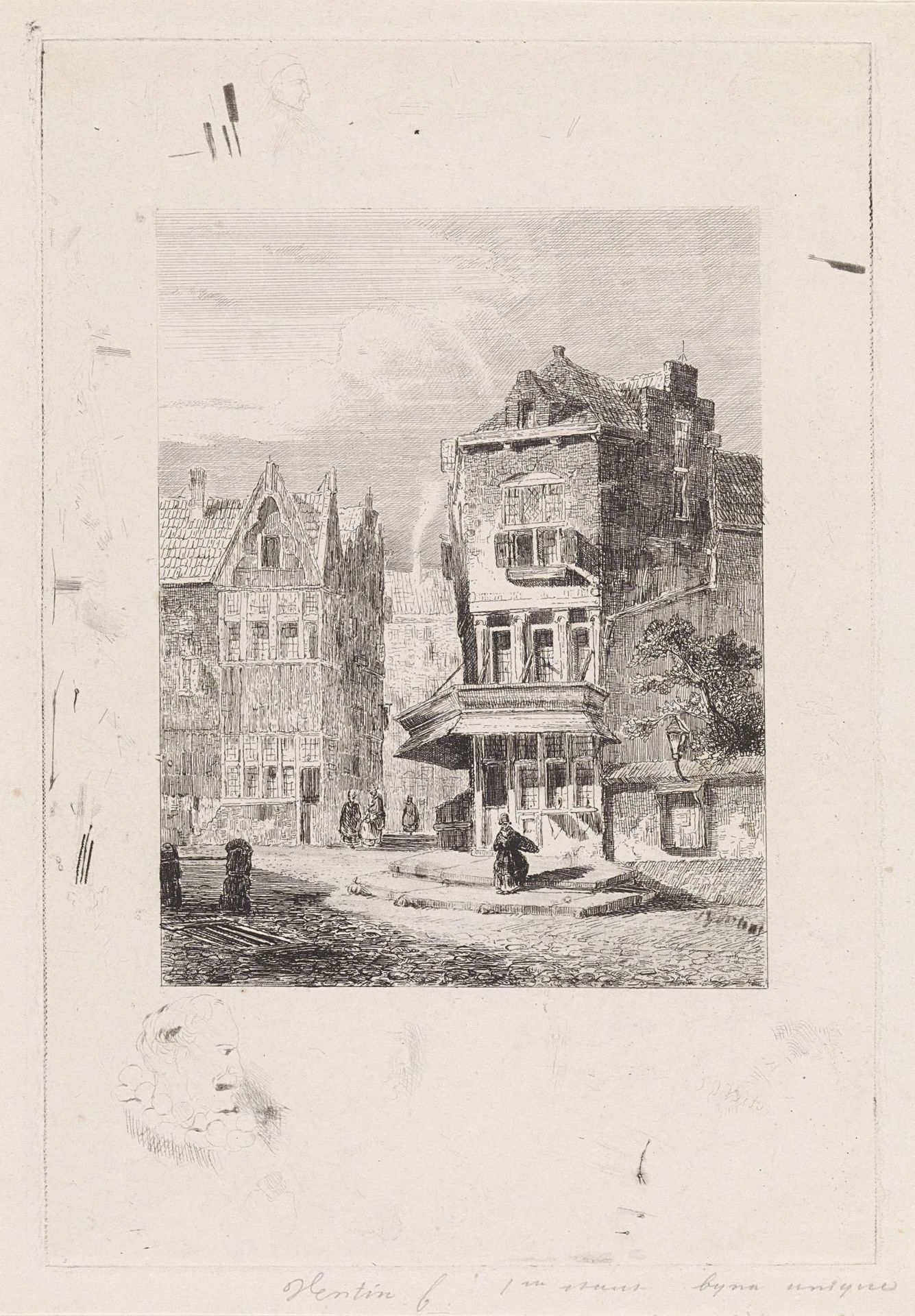 Stadsgezicht met figuren by Petrus Gerardus Vertin