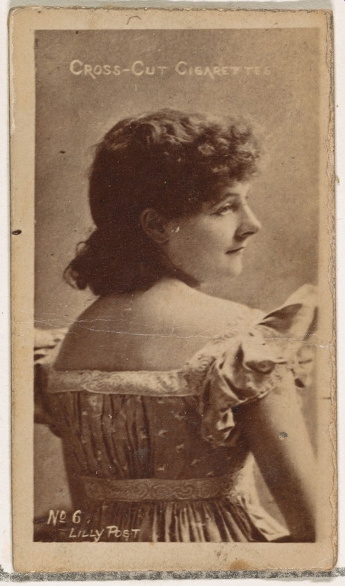Card Number 6, Lilly Post, from the Actors and Actresses series (N145-1) issued by Duke Sons & Co. to promote Cross Cut Cigarettes by W. Duke, Sons & Co.