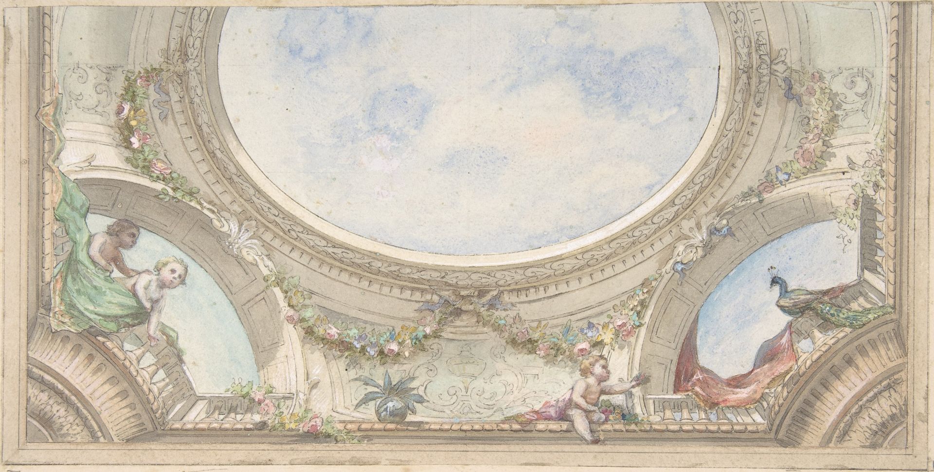Design for Trompe L'Oeil Ceiling for Dining Room, Hôtel de Trévise by Jules-Edmond-Charles Lachaise