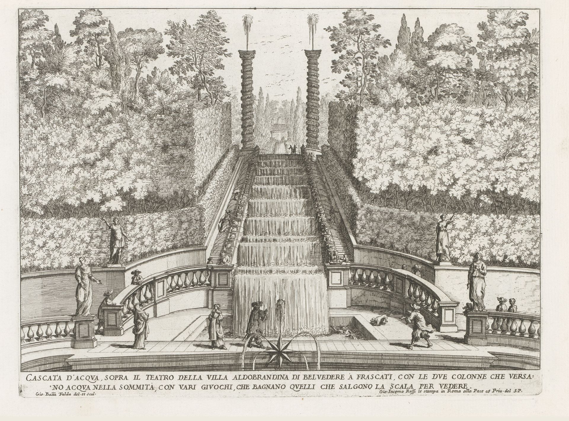 Cascade in de tuinen van de Villa Aldobrandini te Frascati by Giovanni Battista Falda