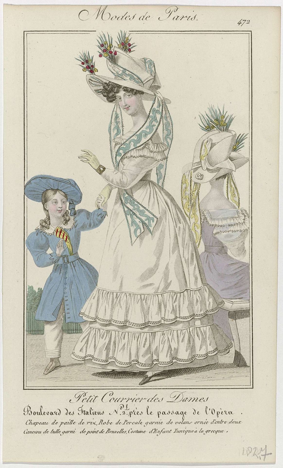 Petit Courrier des Dames, 1827, No. 472 : Chapeau de paille de riz (...) by Anonymous