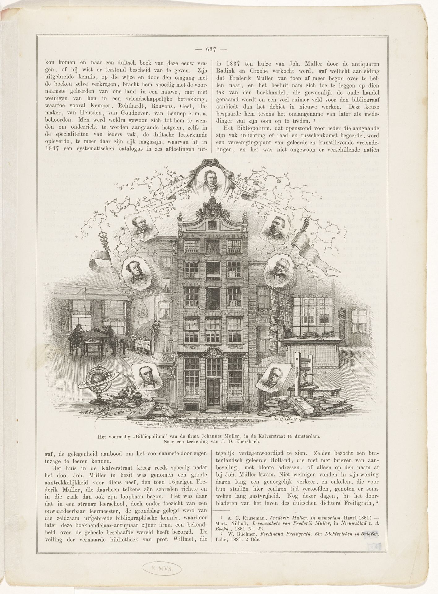 Bibliopolium van Johannes Müller aan de Kalverstraat te Amsterdam by Auguste Tilly