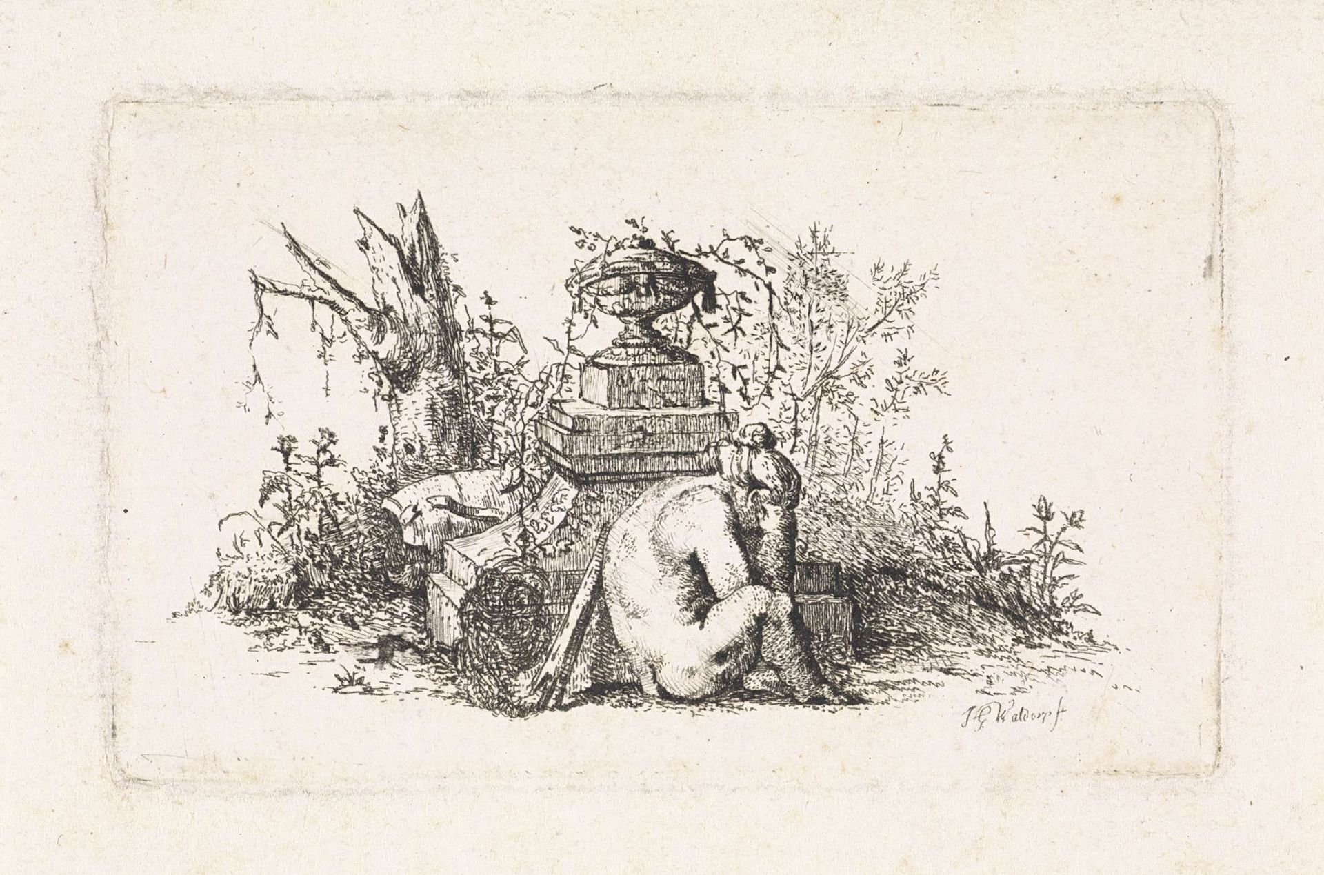 Treurende vrouw bij urn by Jan Gerard Waldorp