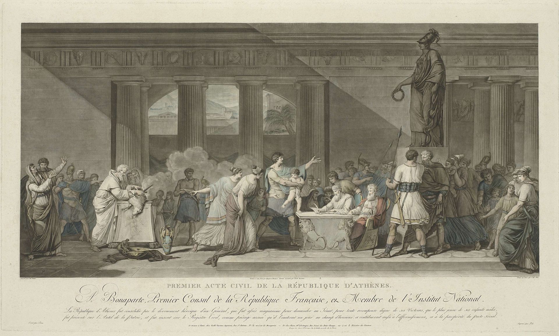 Commandant laat zijn jonge zoon inschrijven bij de burgerlijke stand van de Atheense Republiek by Pierre Michel Alix