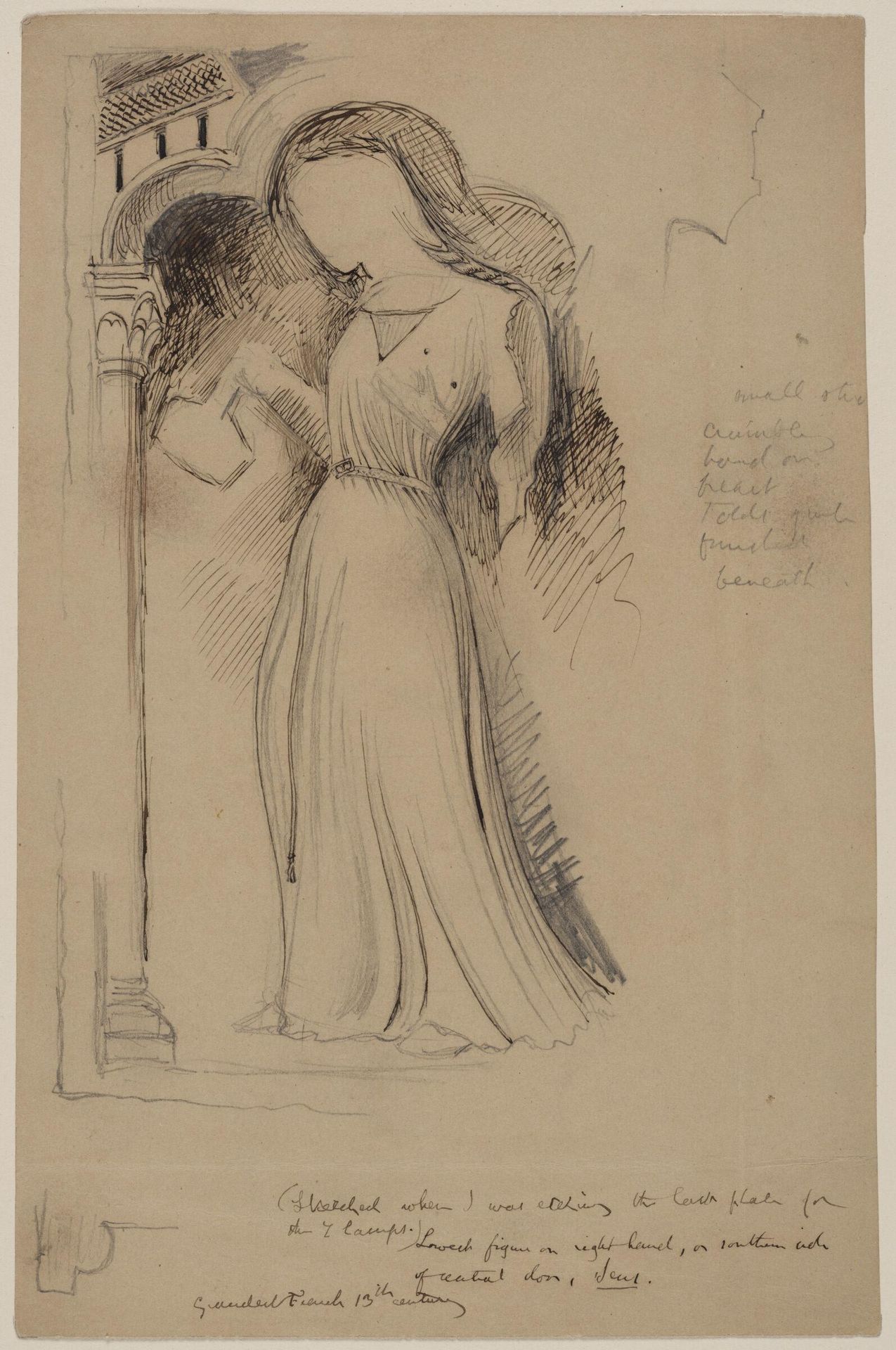 Architectural Study at Sens: Sketch of Foolish Virgin Relief by John Ruskin