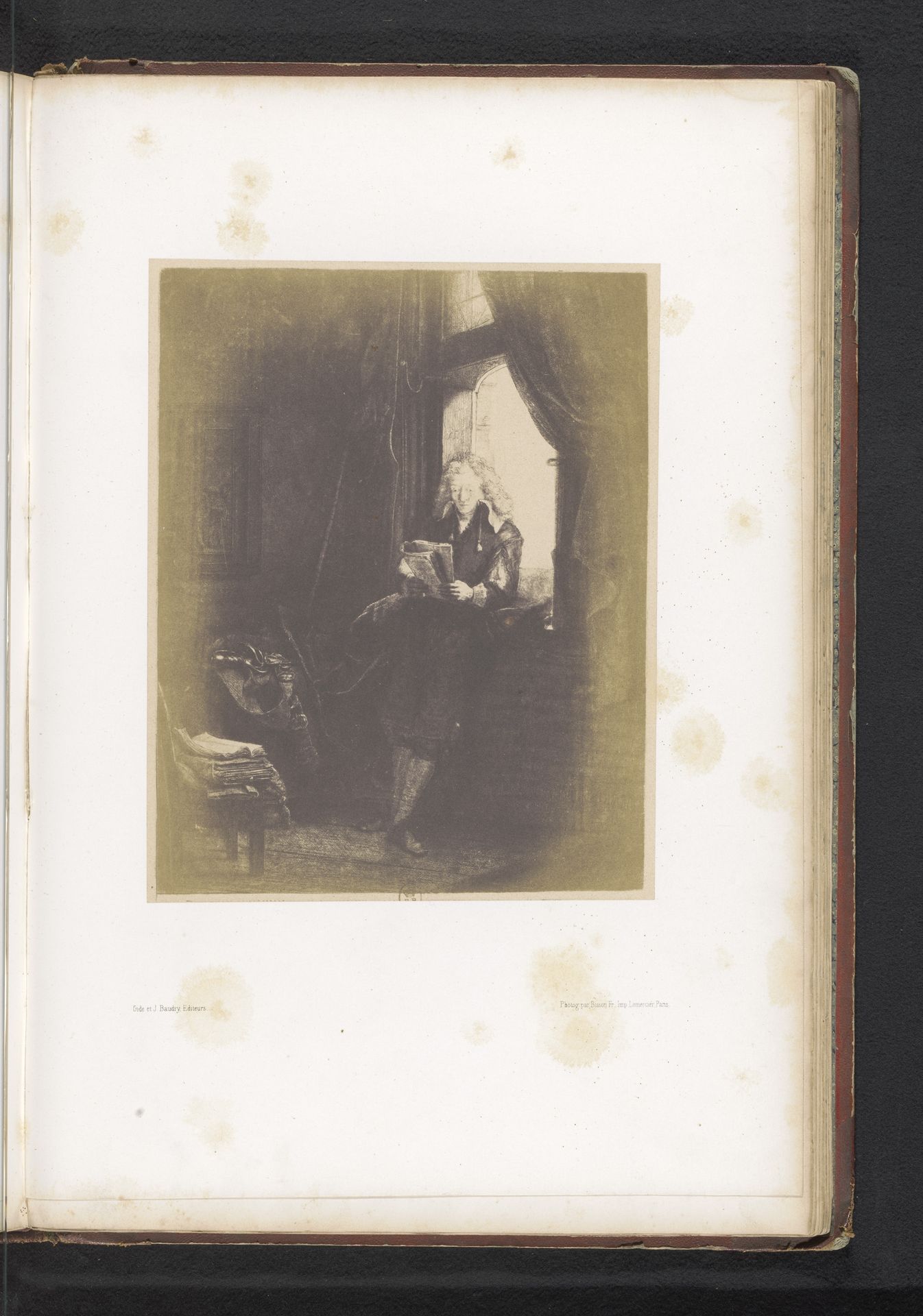 Fotoreproductie van een ets van een portret van burgemeester Jan Six door Rembrandt van Rijn by Bisson Frères