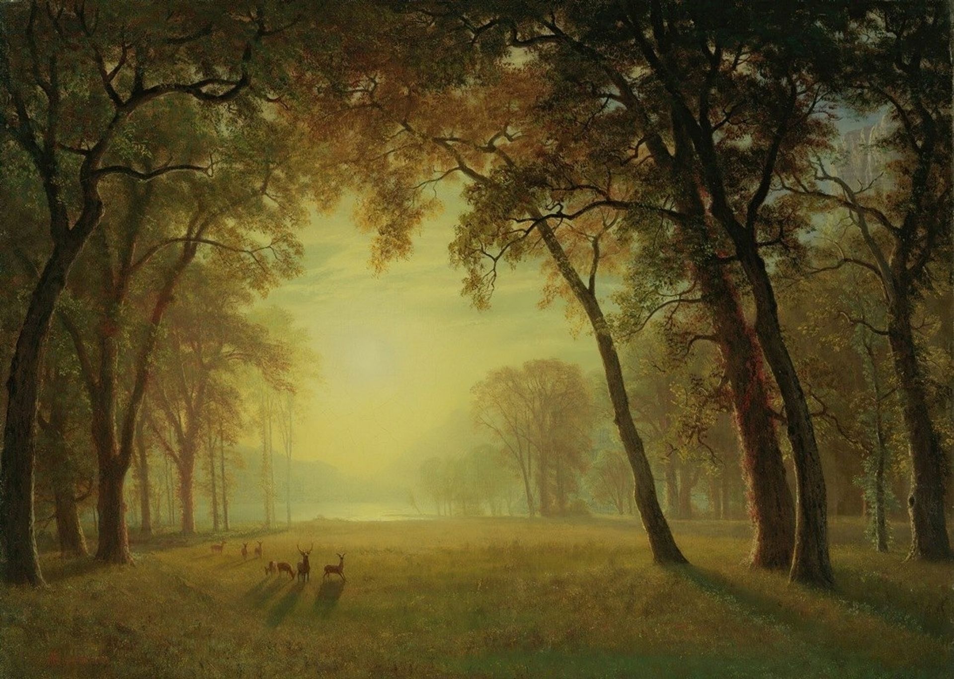 Deer in a clearing, yosemite by Albert Bierstadt