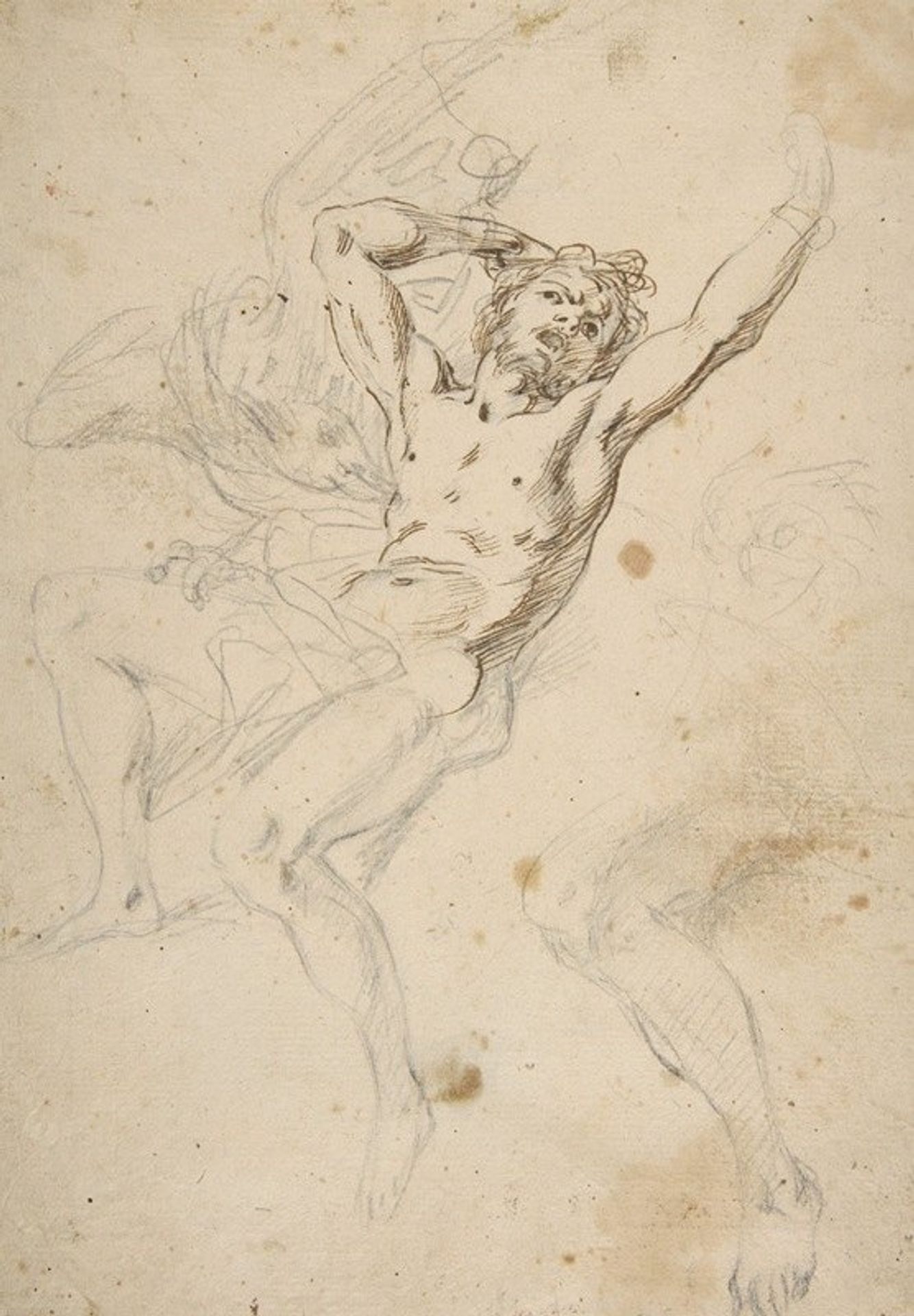 slight sketch of head and shoulders of man in lead pencil by Salvator Rosa