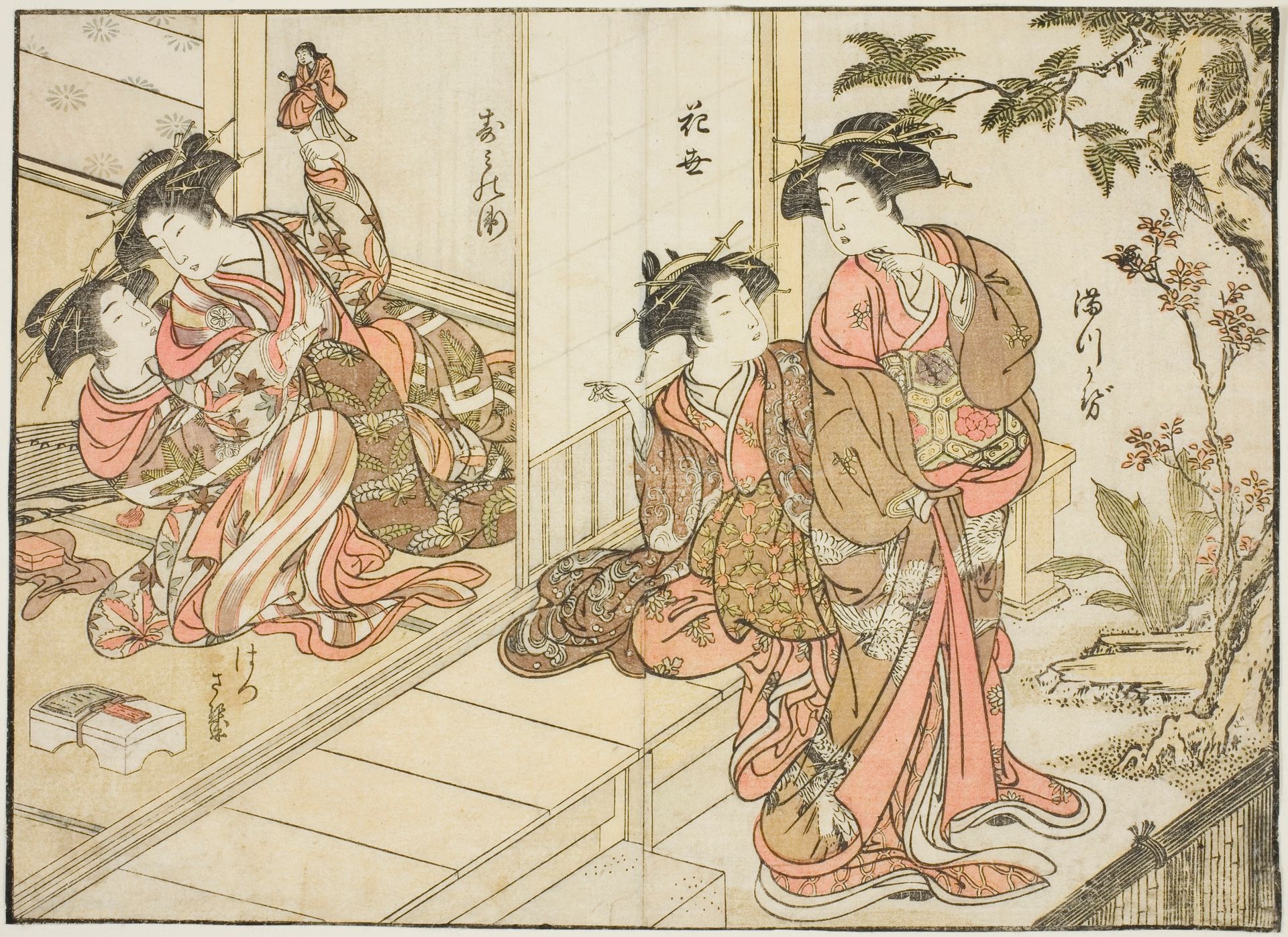 Courtesans of Maruebiya, from the book "Mirror of Beautiful Women of the Pleasure Quarters (Seiro bijin awase sugata kagami)," vol. 2 by Kitao Shigemasa