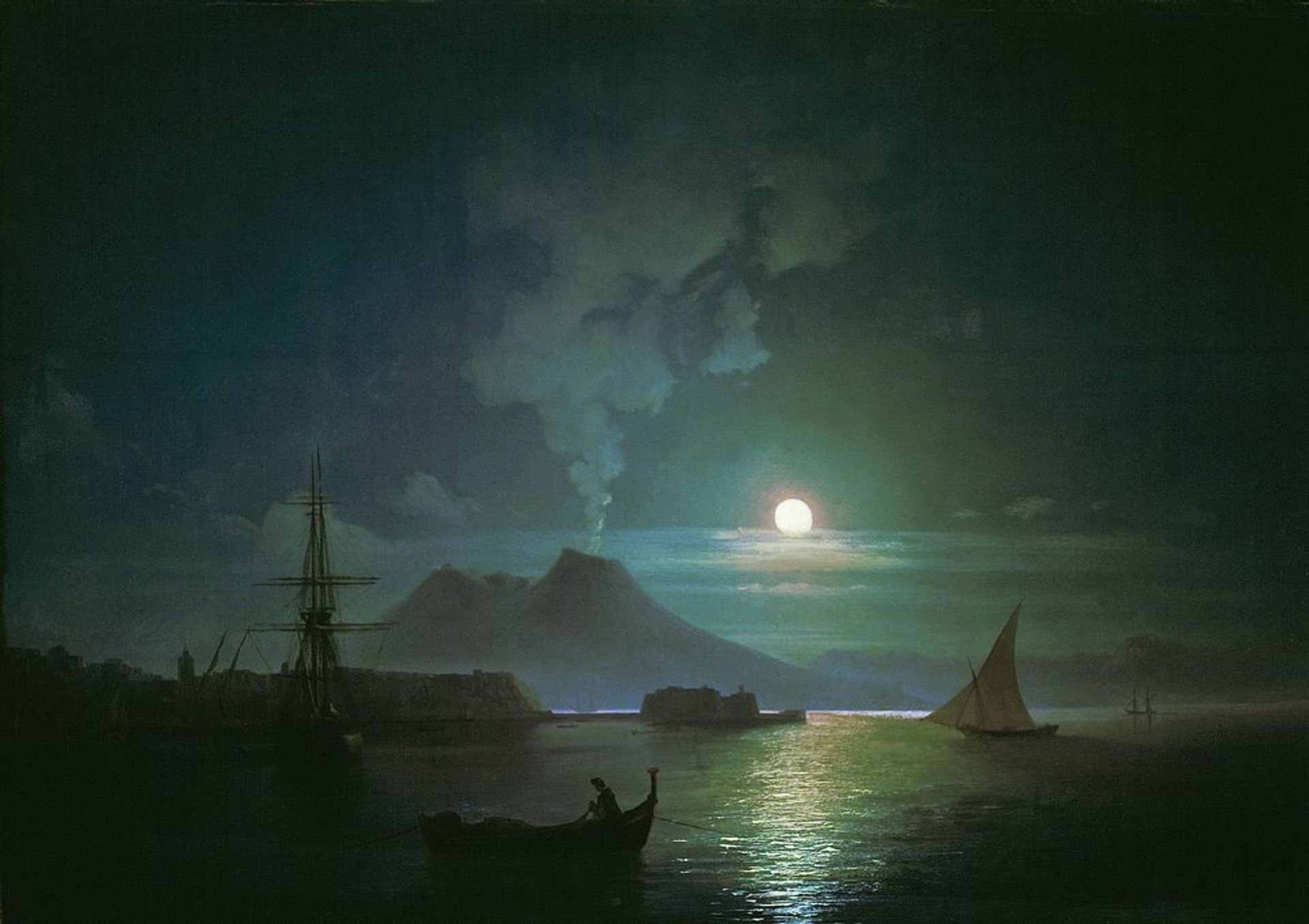 The Bay of Naples at moonlight night. Vesuvius by Ivan Konstantinovich Aivazovsky