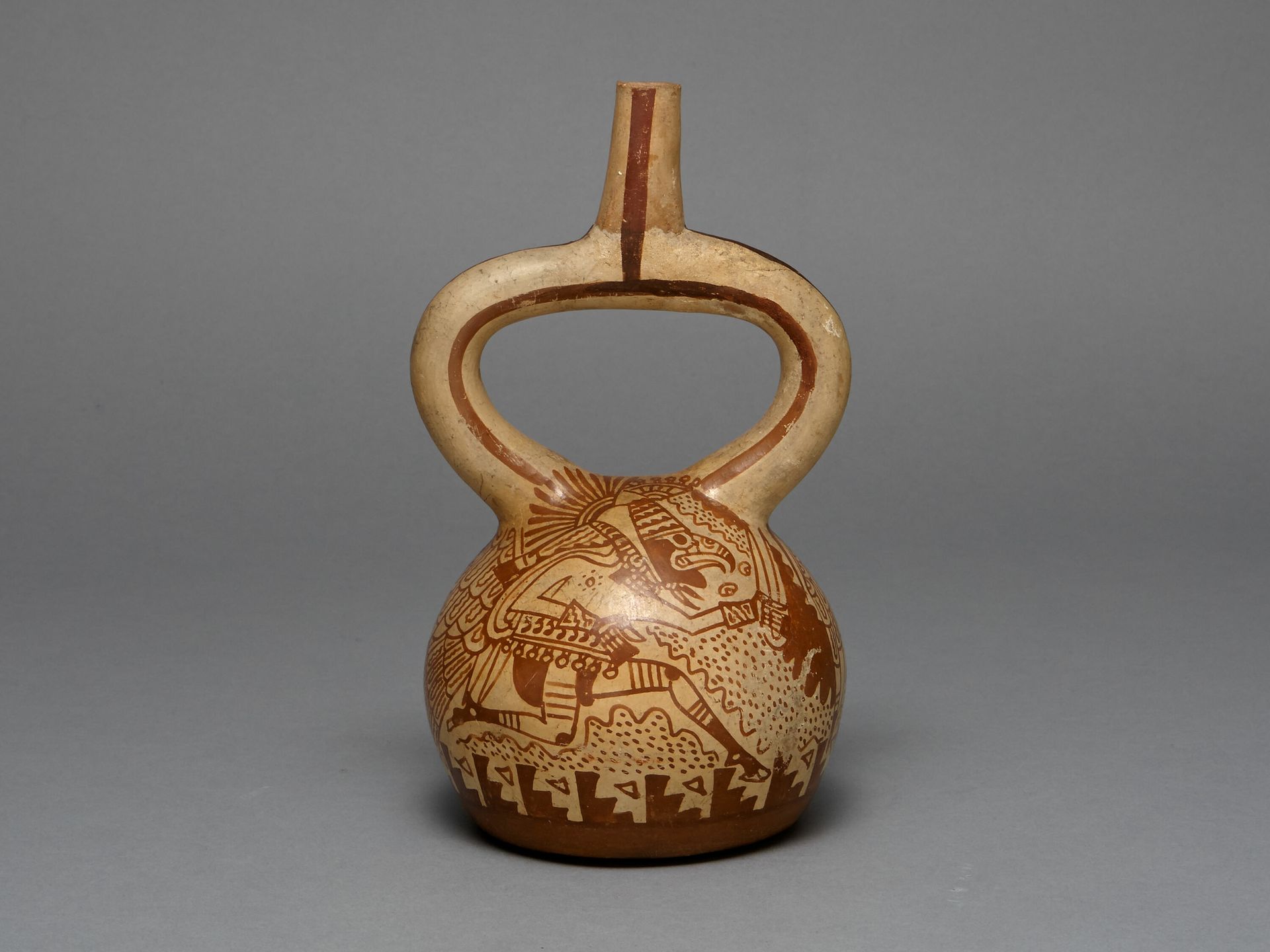Stirrup Spout Vessel Depicting Costumed Runners by Moche