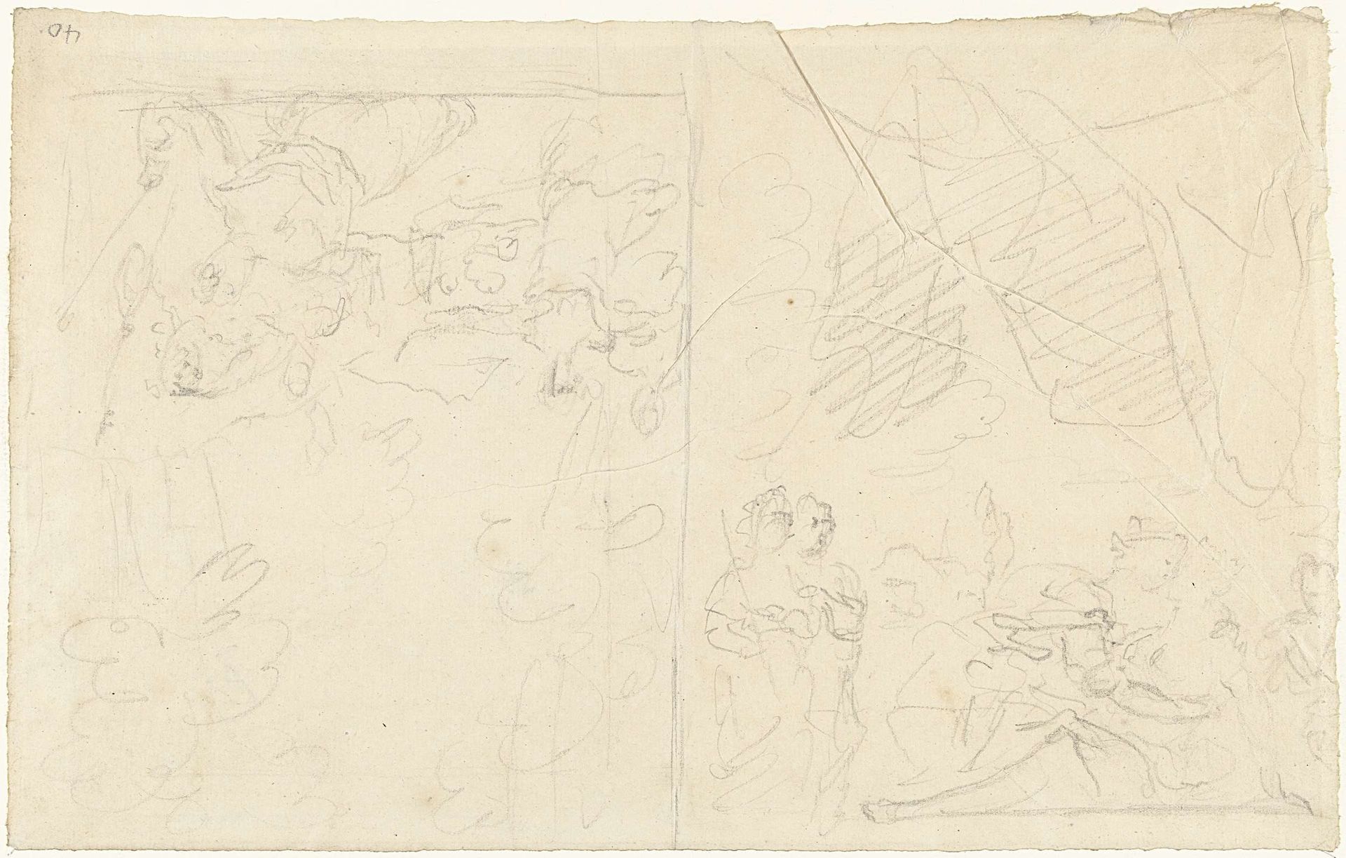 Twee schetsen van figuren in een landschap by Dionys van Nijmegen