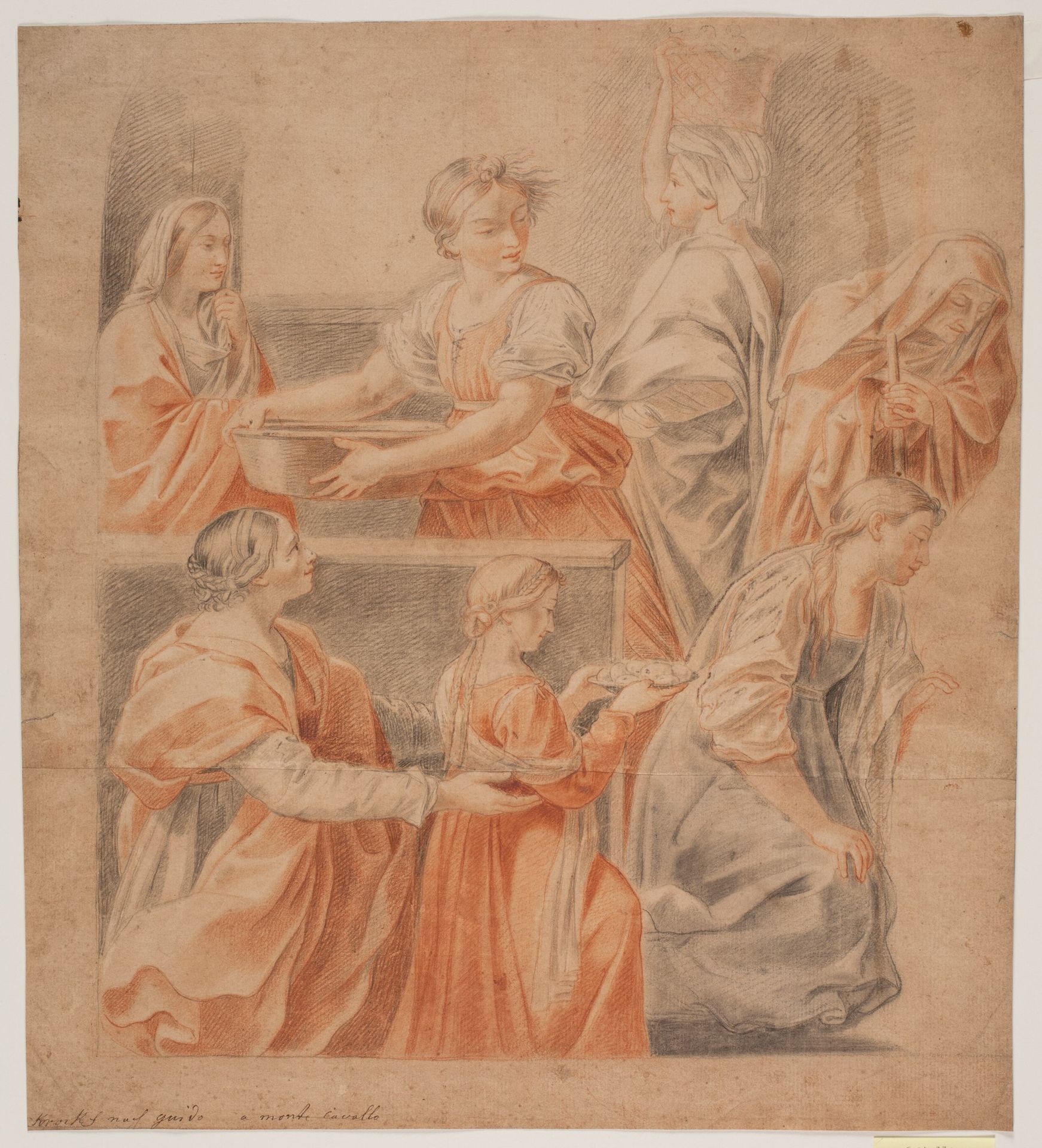 Studie efter Guido Renis freske i Cappella dell' Annunciazione, Palazzo Quirinale, Rom. (Marias fødsel, venstre side) by Hendrik Krock