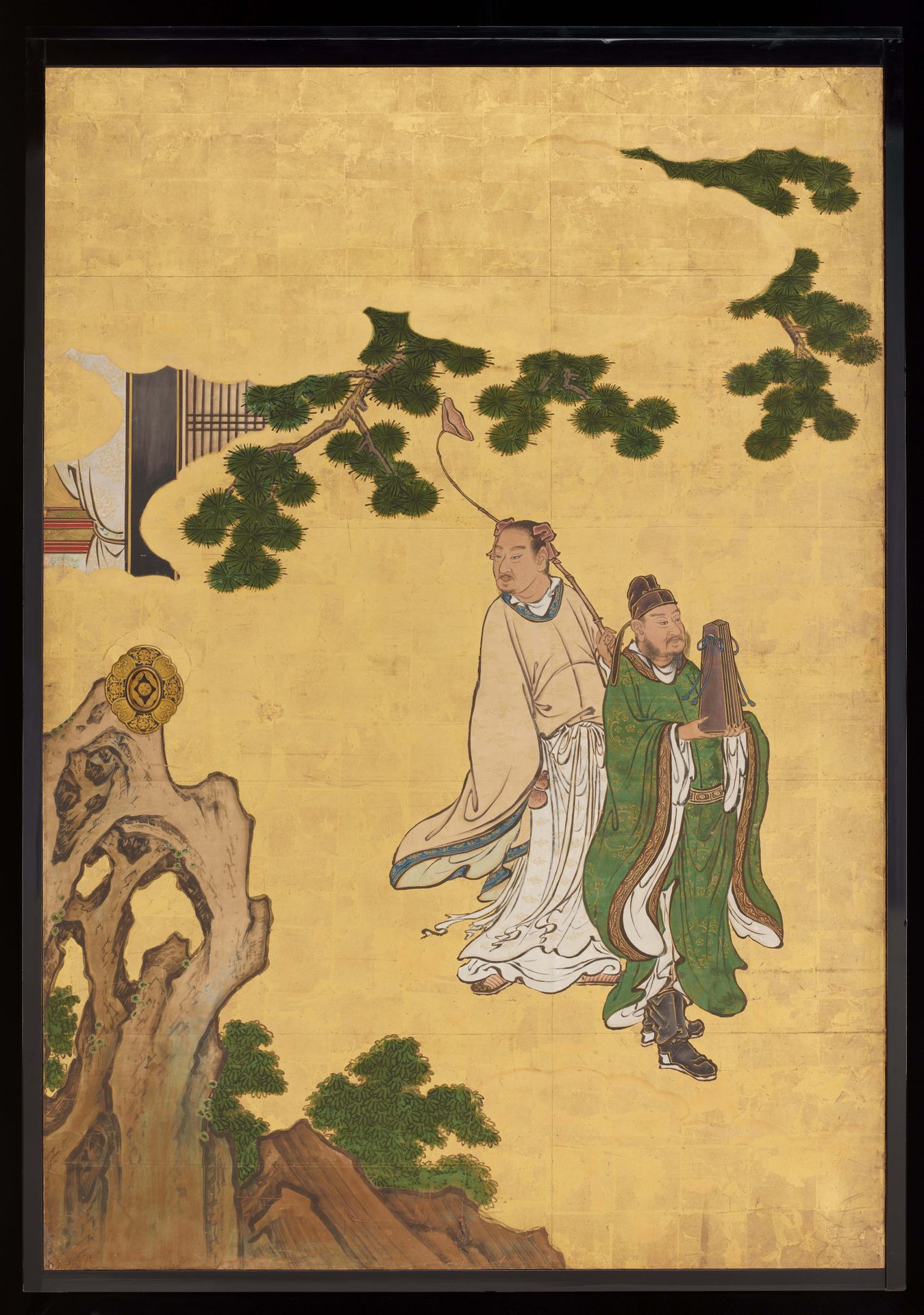 Cao Guojiu (left) and Lan Caihe (right) [left of the set Daoist Immortals] by Kano Sansetsu