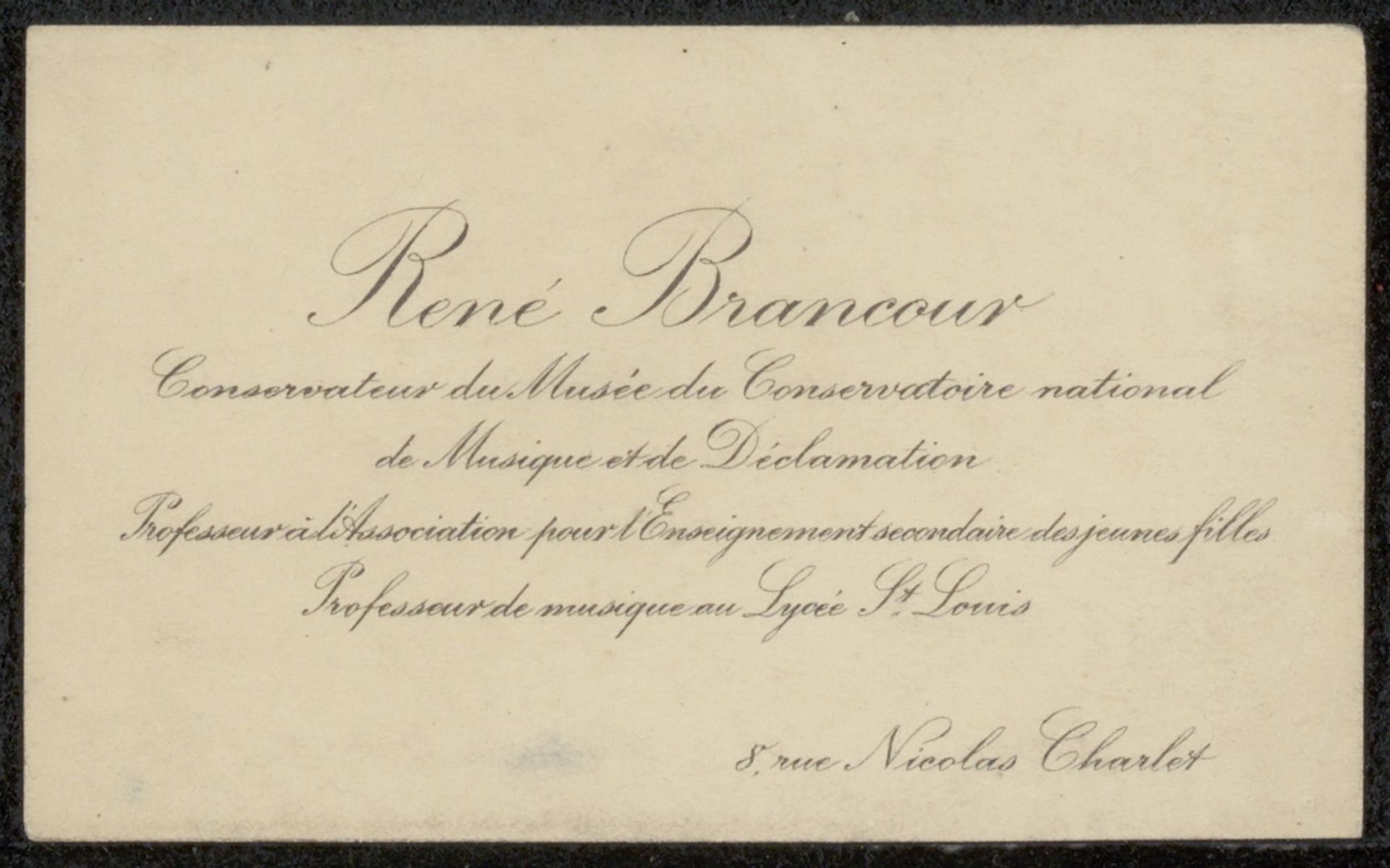 Visitekaartje aan Philip Zilcken by René Brancour