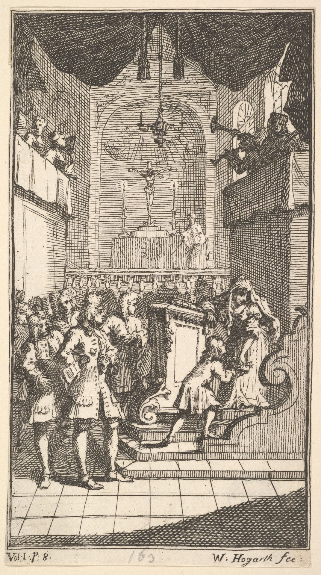 The New Metamorphosis, Plate 2: Fantasio at Church by William Hogarth