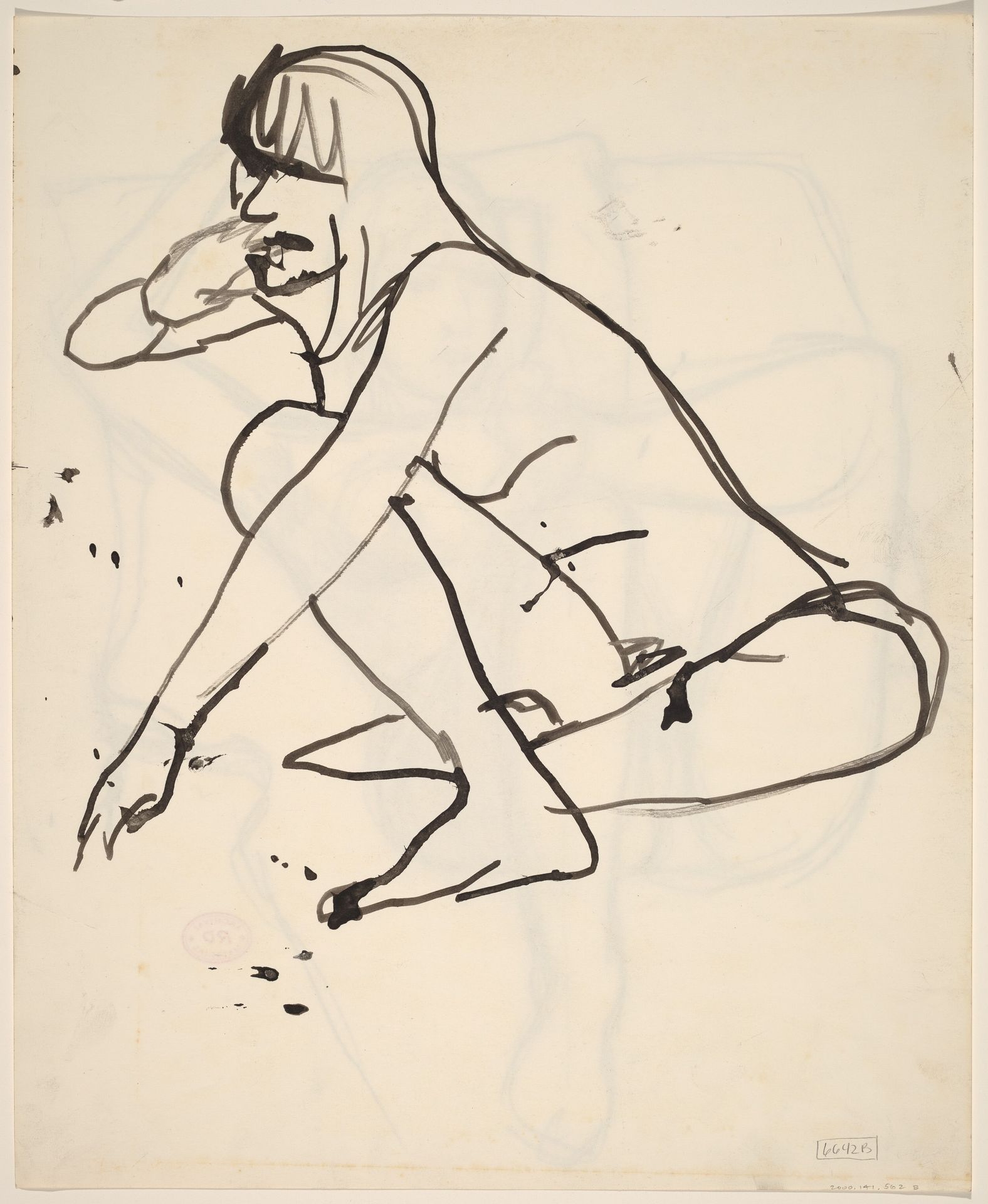 Untitled [seated female nude reaching with left hand] [verso] by Richard Diebenkorn