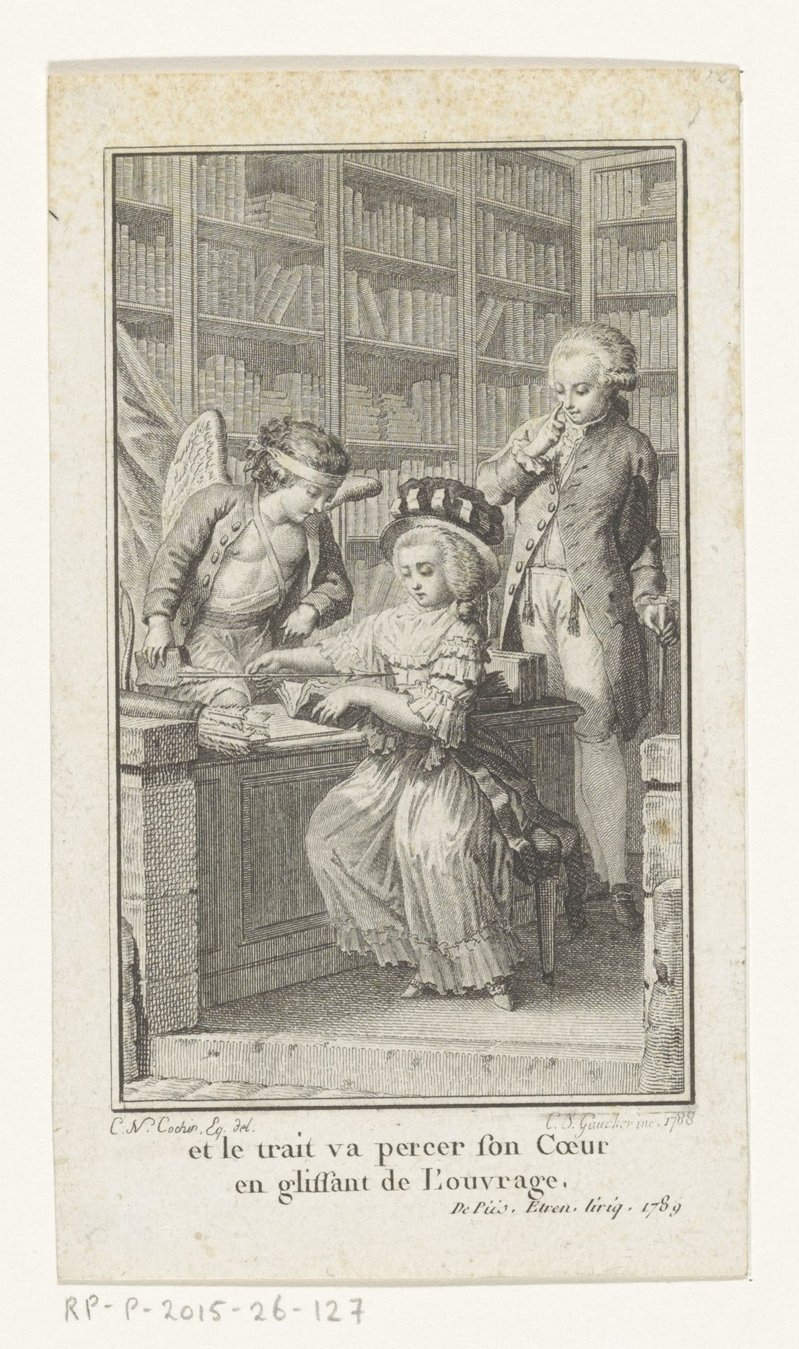 Cupido als boekverkoper by Charles Etienne Gaucher