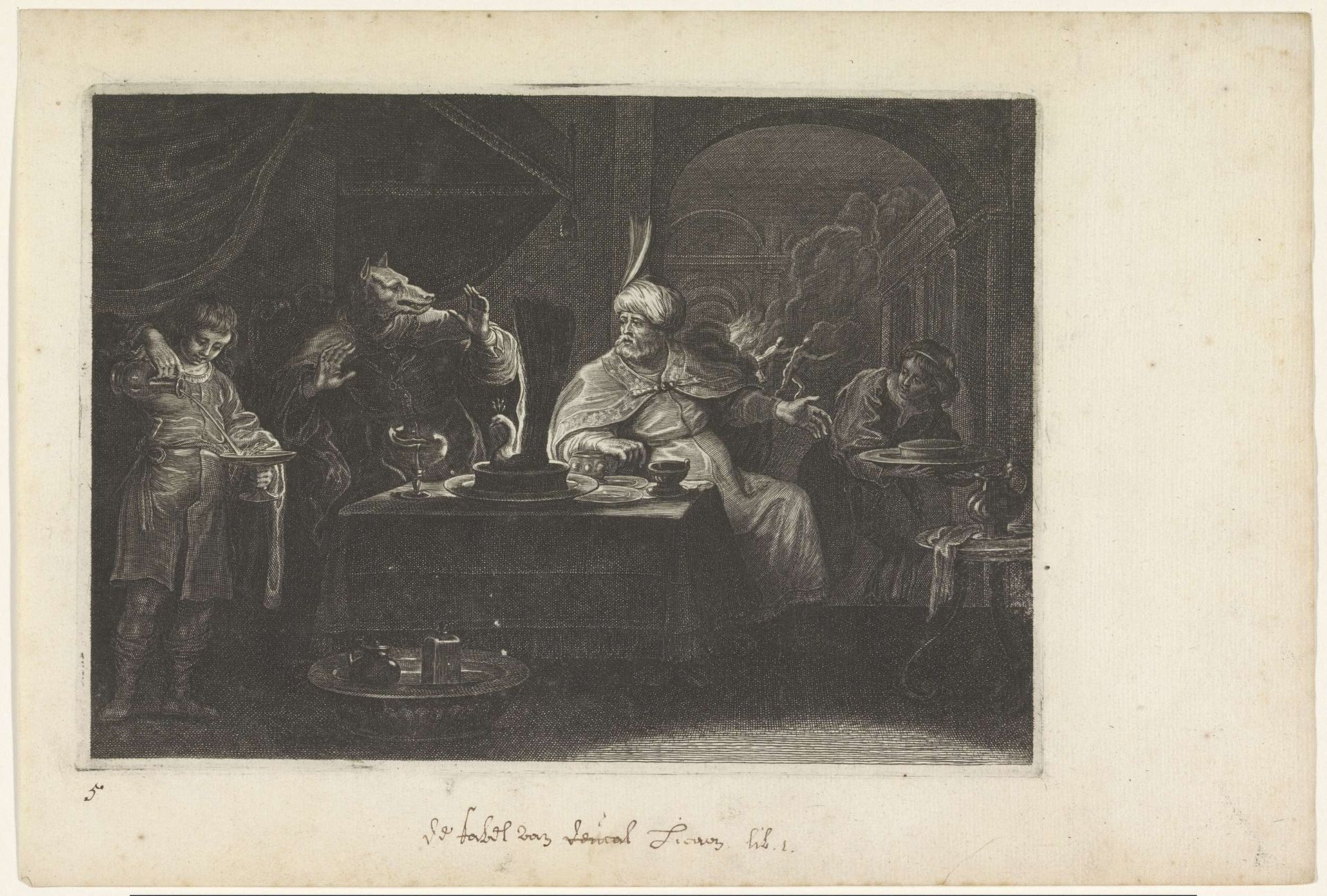Jupiter verandert koning Lycaon in een wolf by Crispijn van de (II) Passe