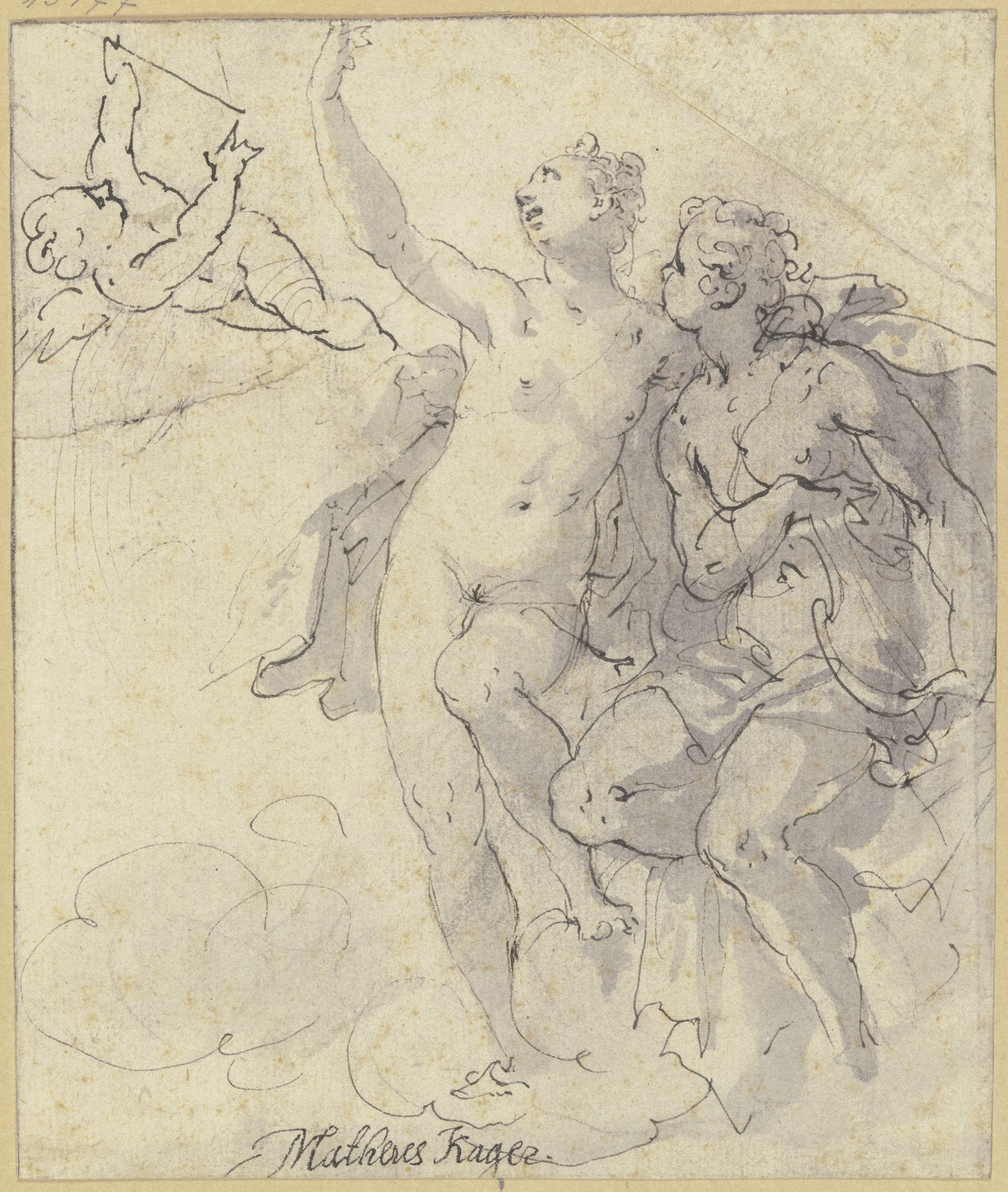 Venus, Apoll und Amor, durch die Wolken schwebend by Johann Matthias Kager