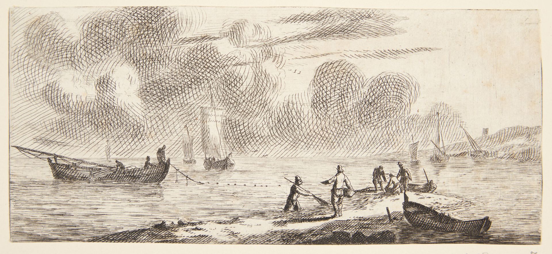 Kyst med fiskere på lavt vand by Reinier Nooms