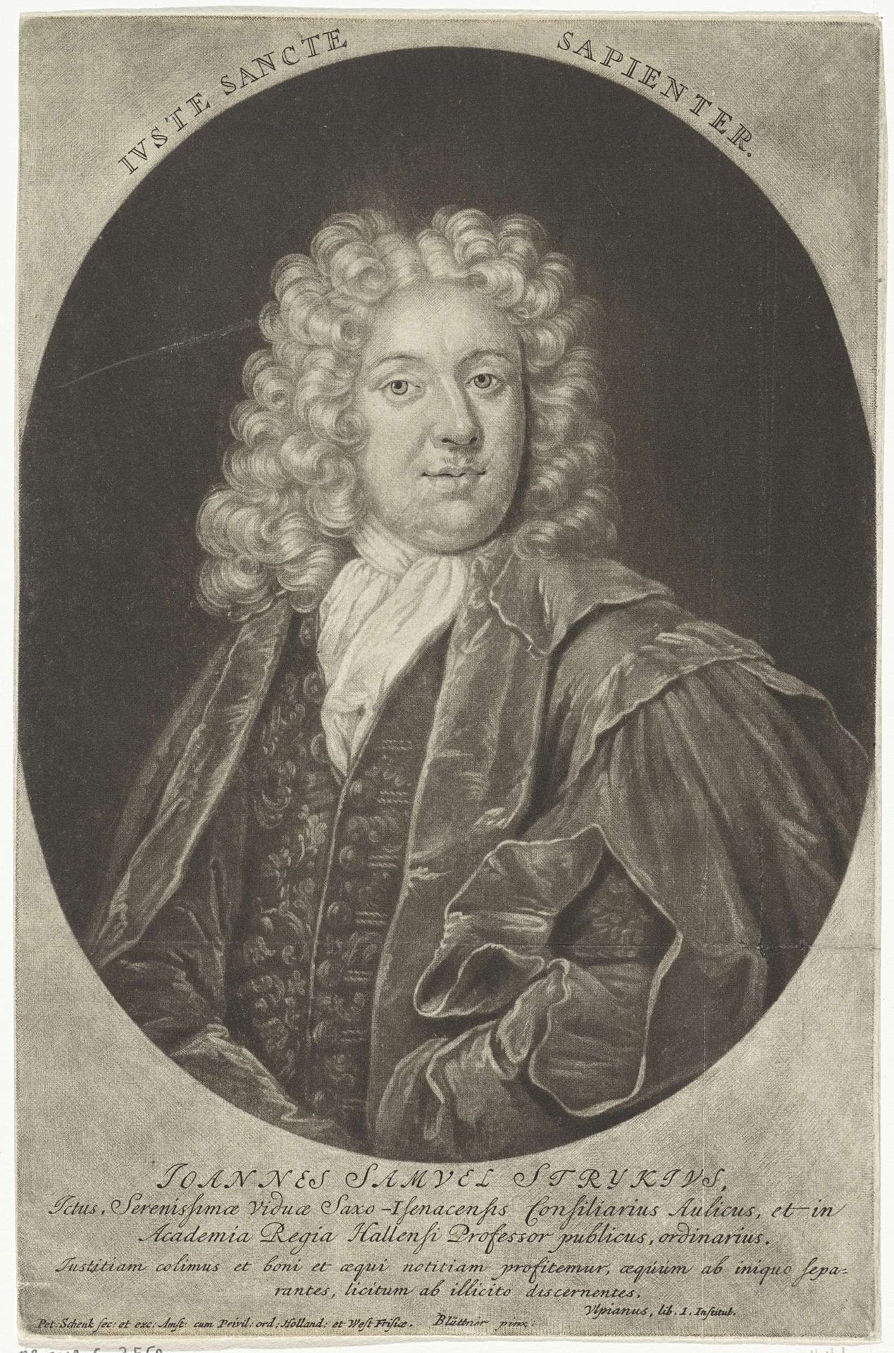 Portret van Johann Samuel Stryk by Pieter Schenk