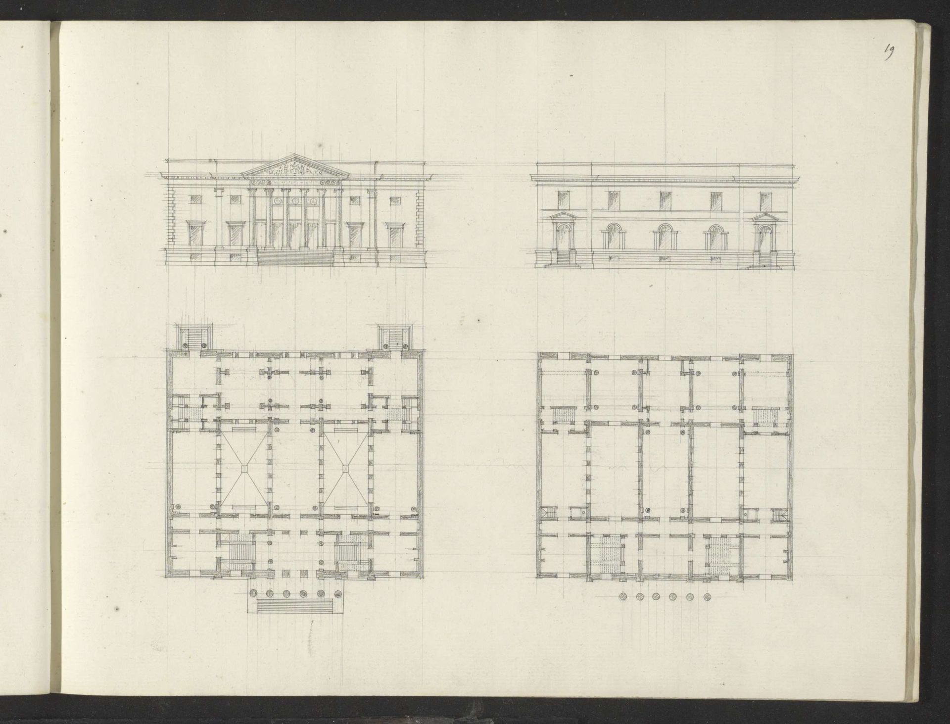 Plattegronden en voorgevels van twee gebouwen by Willem Springer jr.