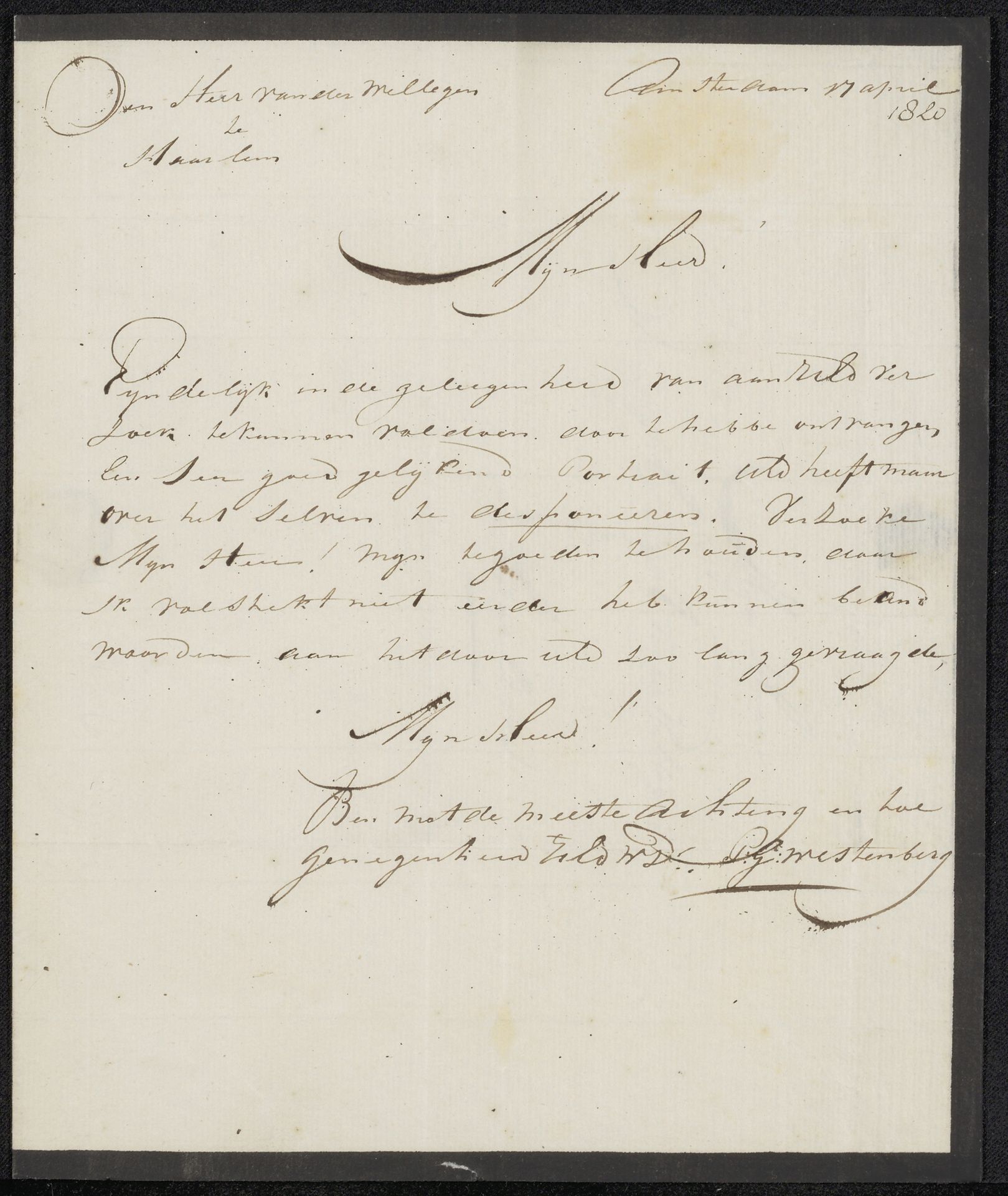Brief aan Adriaan van der Willigen by Pieter George Westenberg
