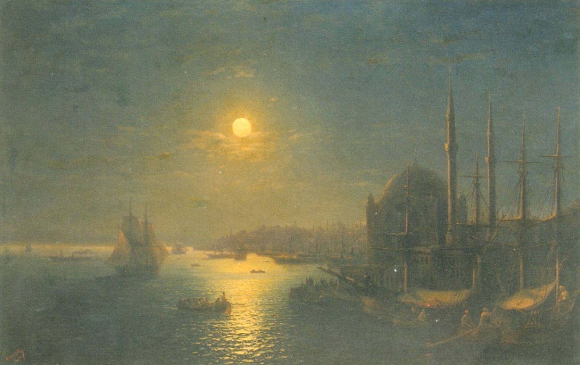 Moonlit view of the Bosphorus by Ivan Konstantinovich Aivazovsky