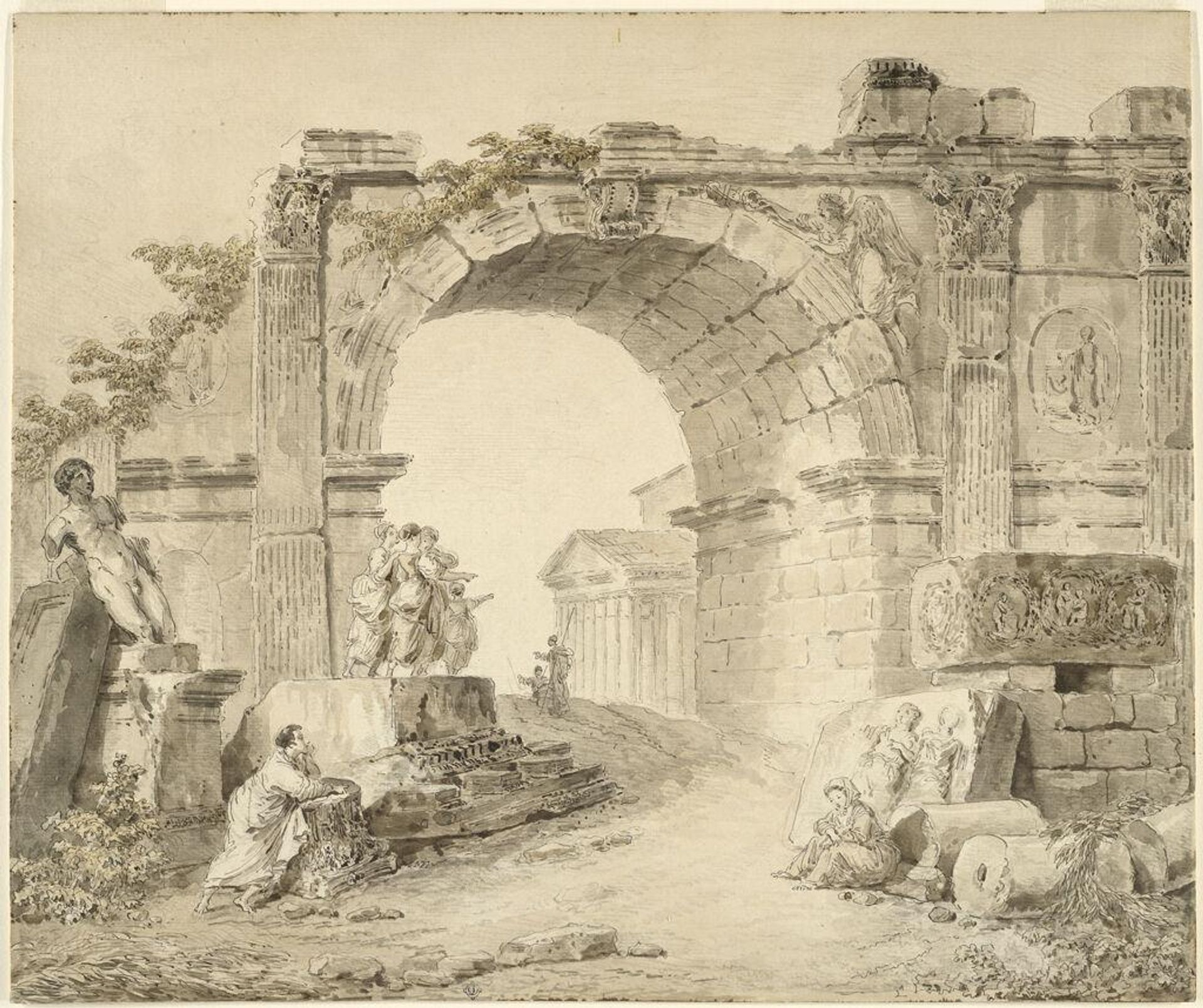 Triumphal Arch and Ruins with the Pantheon in the Distance by Hubert Robert
