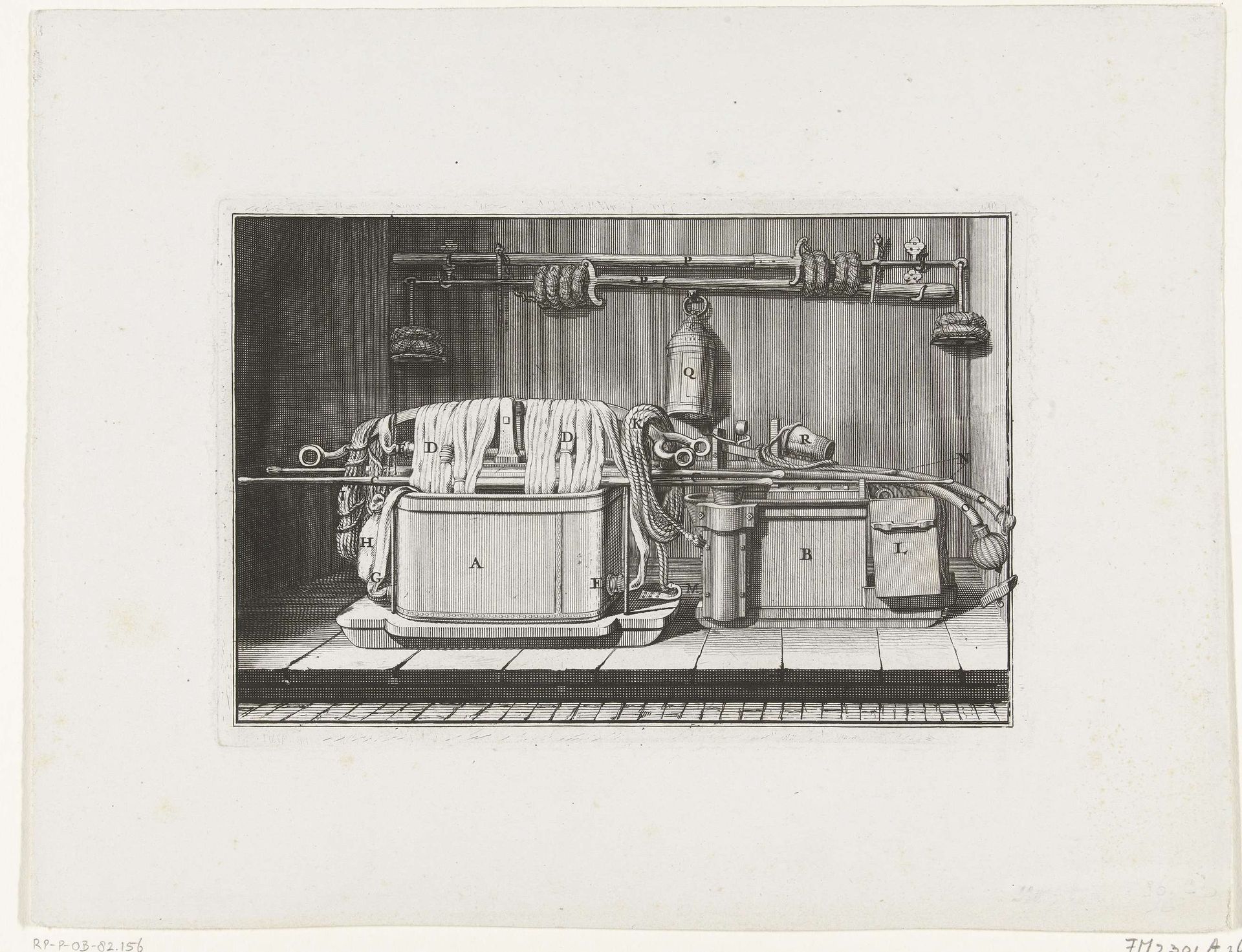 Hoe de slangbrandspuit en pomp in het brandspuithuisje opgeborgen dienen te worden na gebruik, ca. 1695 by Anonymous