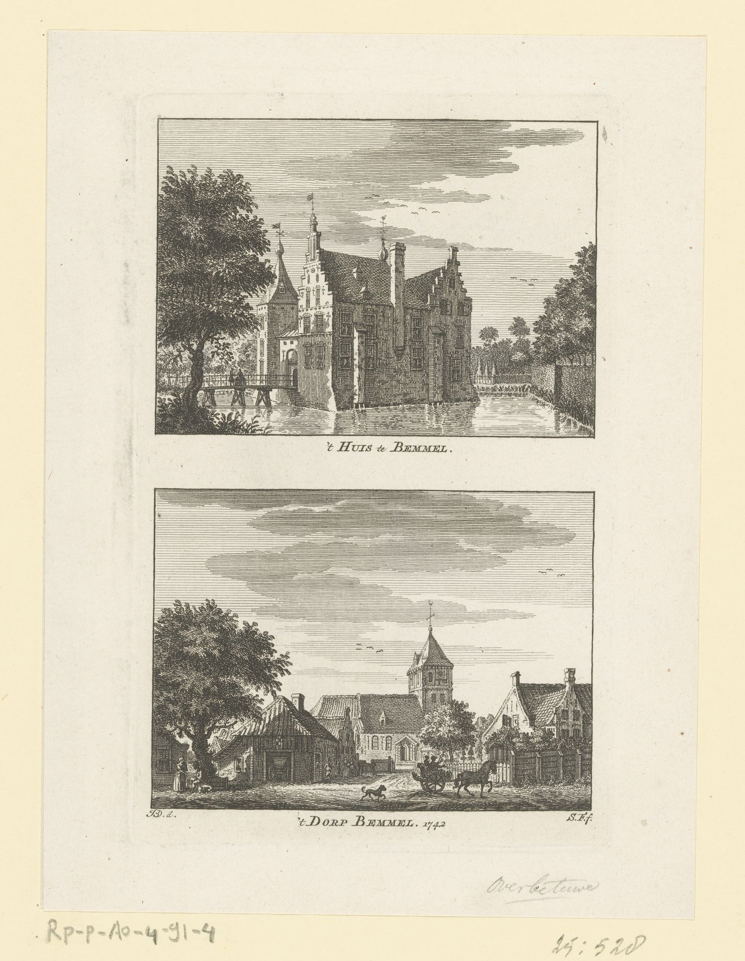 Gezicht op het Huis te Bemmel en gezicht op het dorp Bemmel by Simon Fokke
