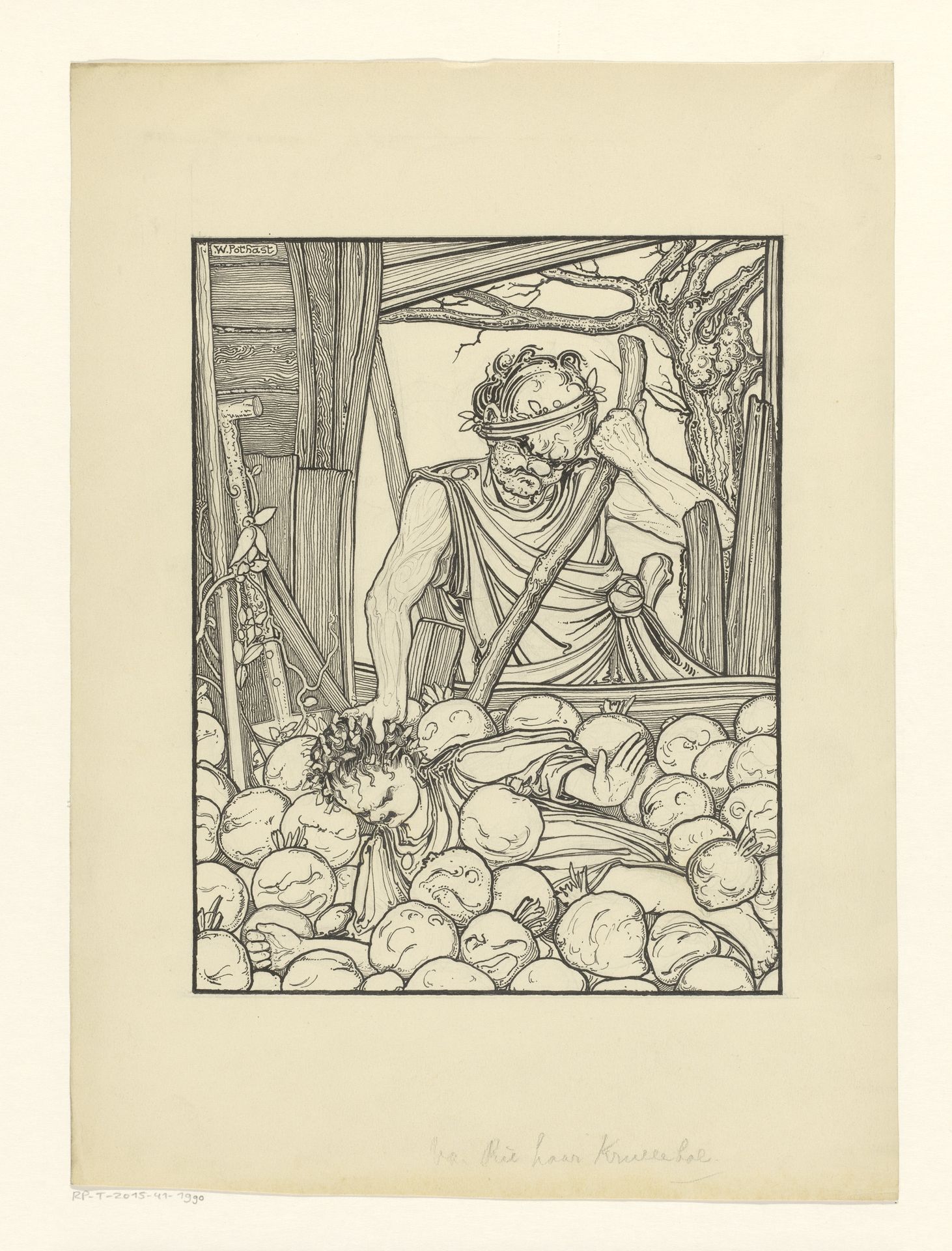 Meisje in een bak met knollen by Willem Pothast