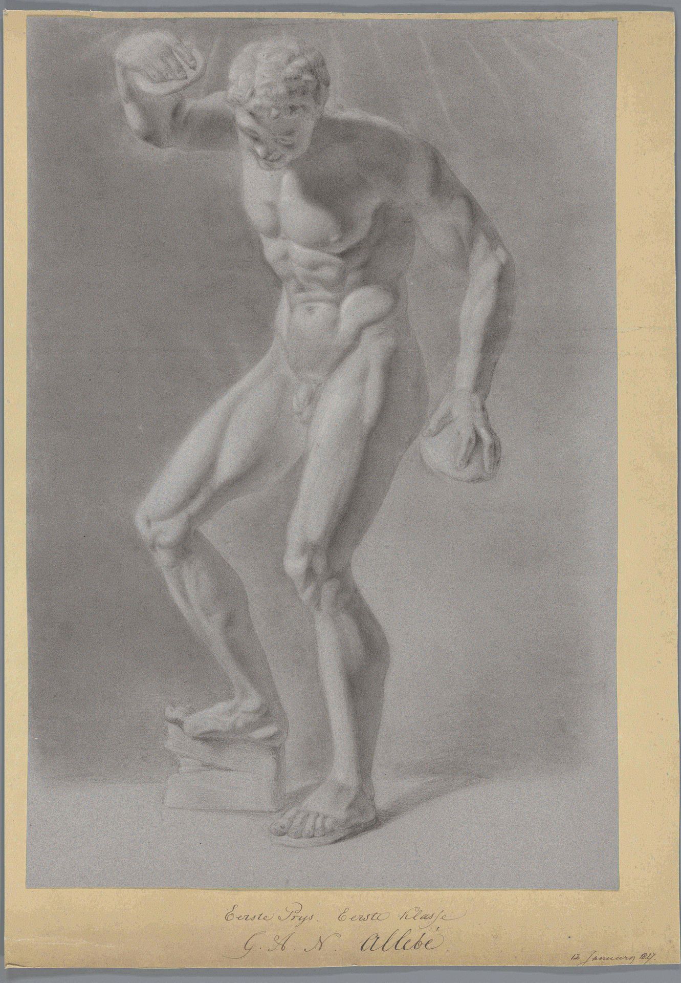 Figuurstudie van een staande man, van voren gezien by August Allebé
