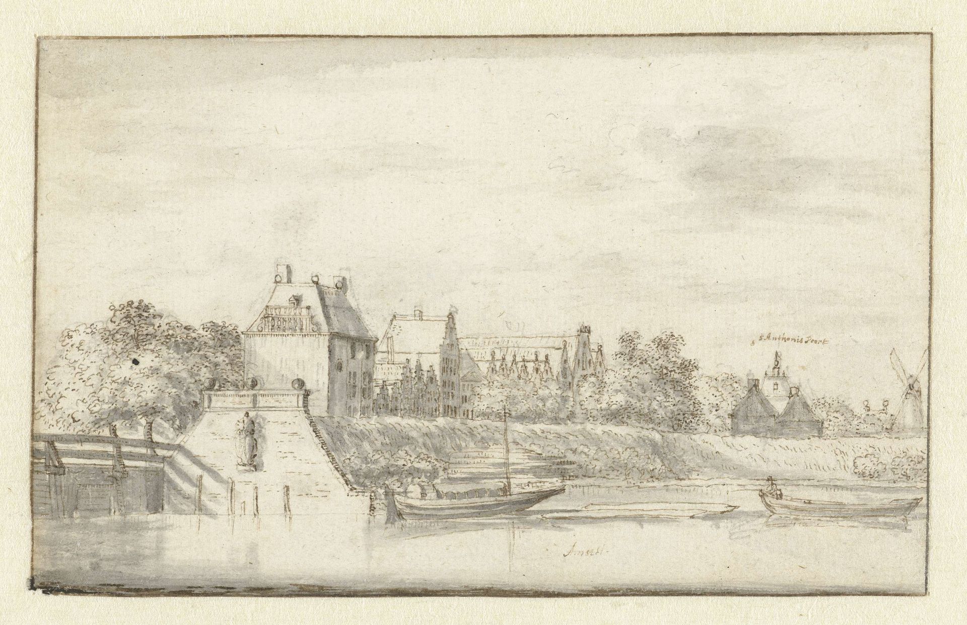 Oude jachthaven te Amsterdam, rechts de Sint Antoniespoort by Jan Gabrielsz. Sonjé