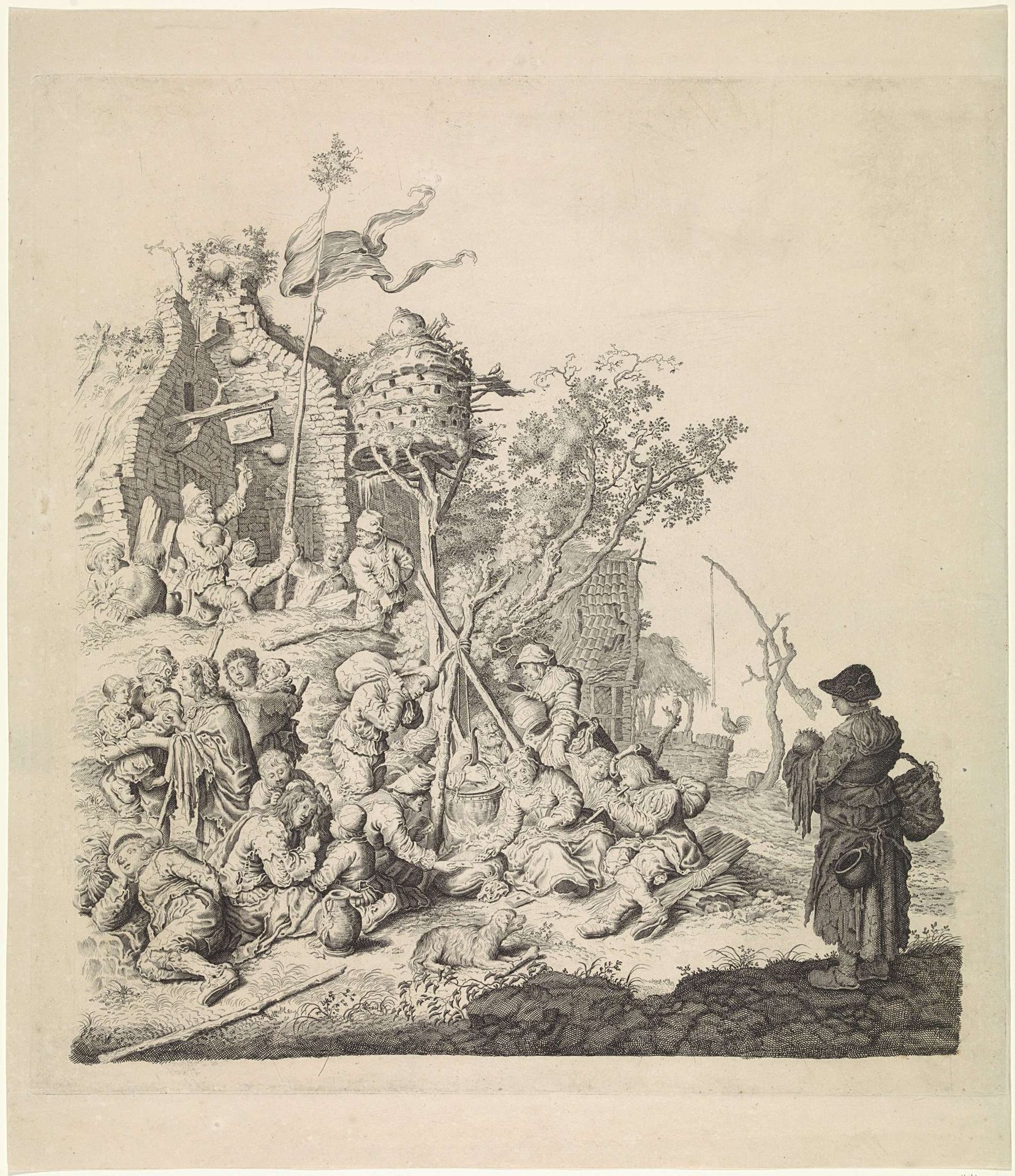 Roma bij een herberg met een duiventil by Gerrit de Heer