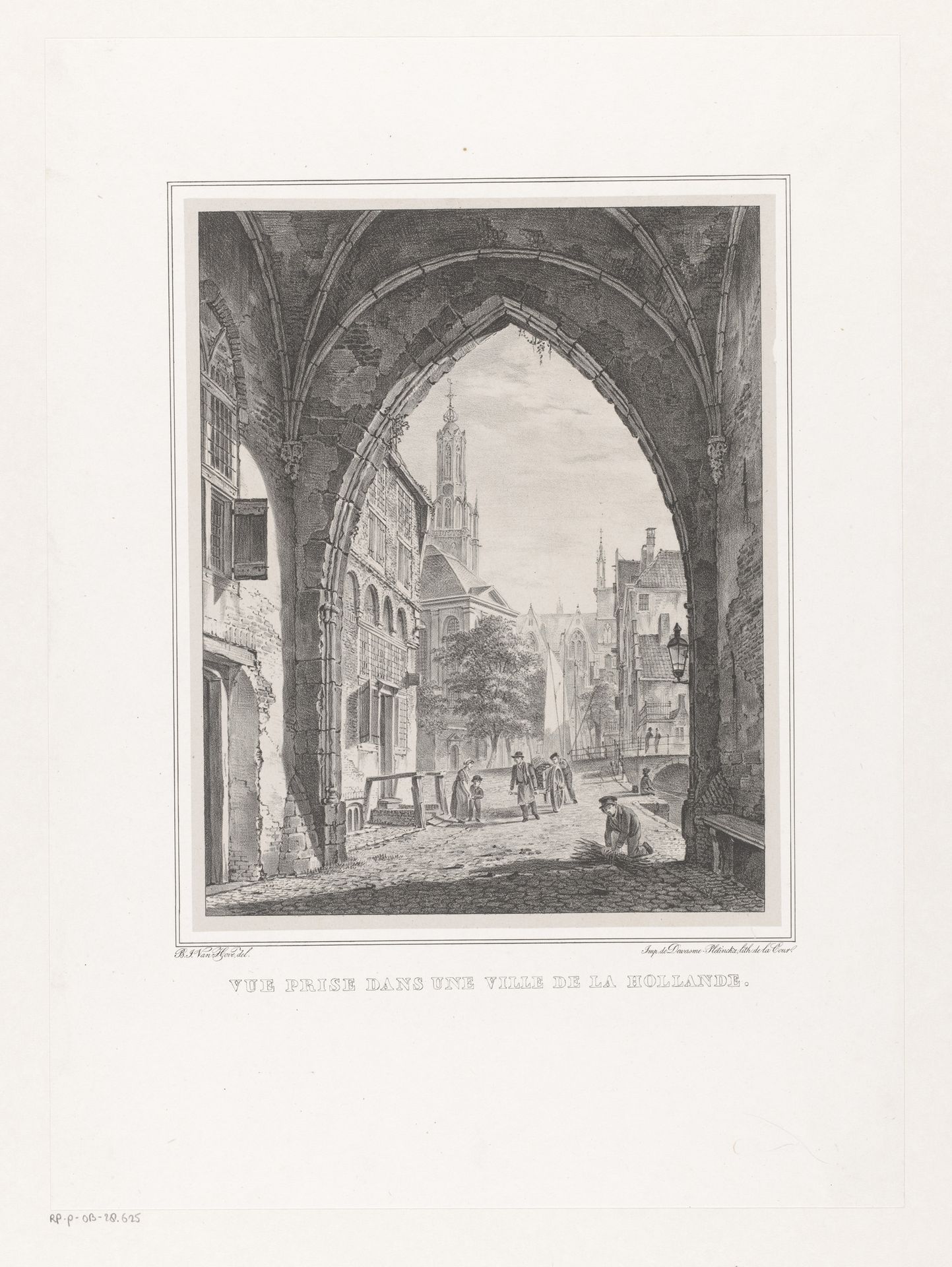 Stadsgezicht vanonder een poort by Bartholomeus Johannes van Hove