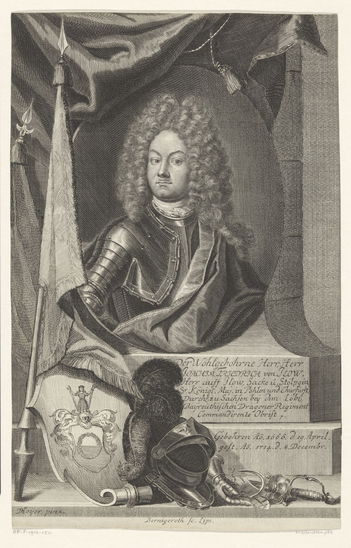 Portret van Johann Friedrich von Ilow by Martin Bernigeroth