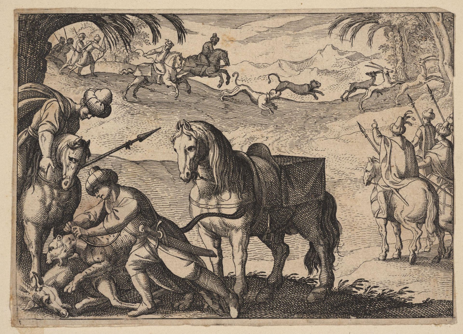 Oriental Hunters Chasing Antelopes with Cheetahs and Dogs by Antonio Tempesta